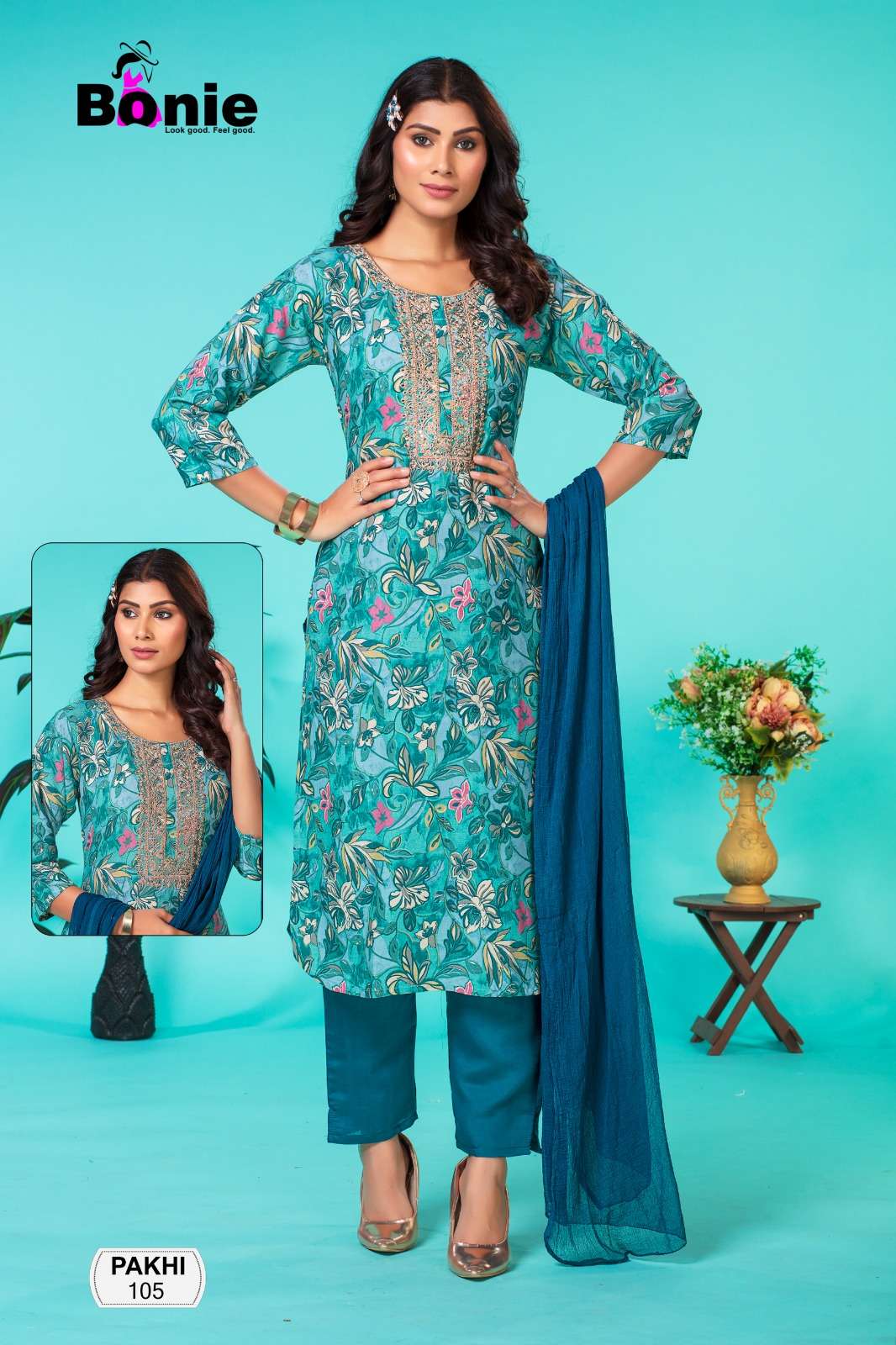 bonie pakhi 101-106 series latest designer kurti set wholesaler surat gujarat