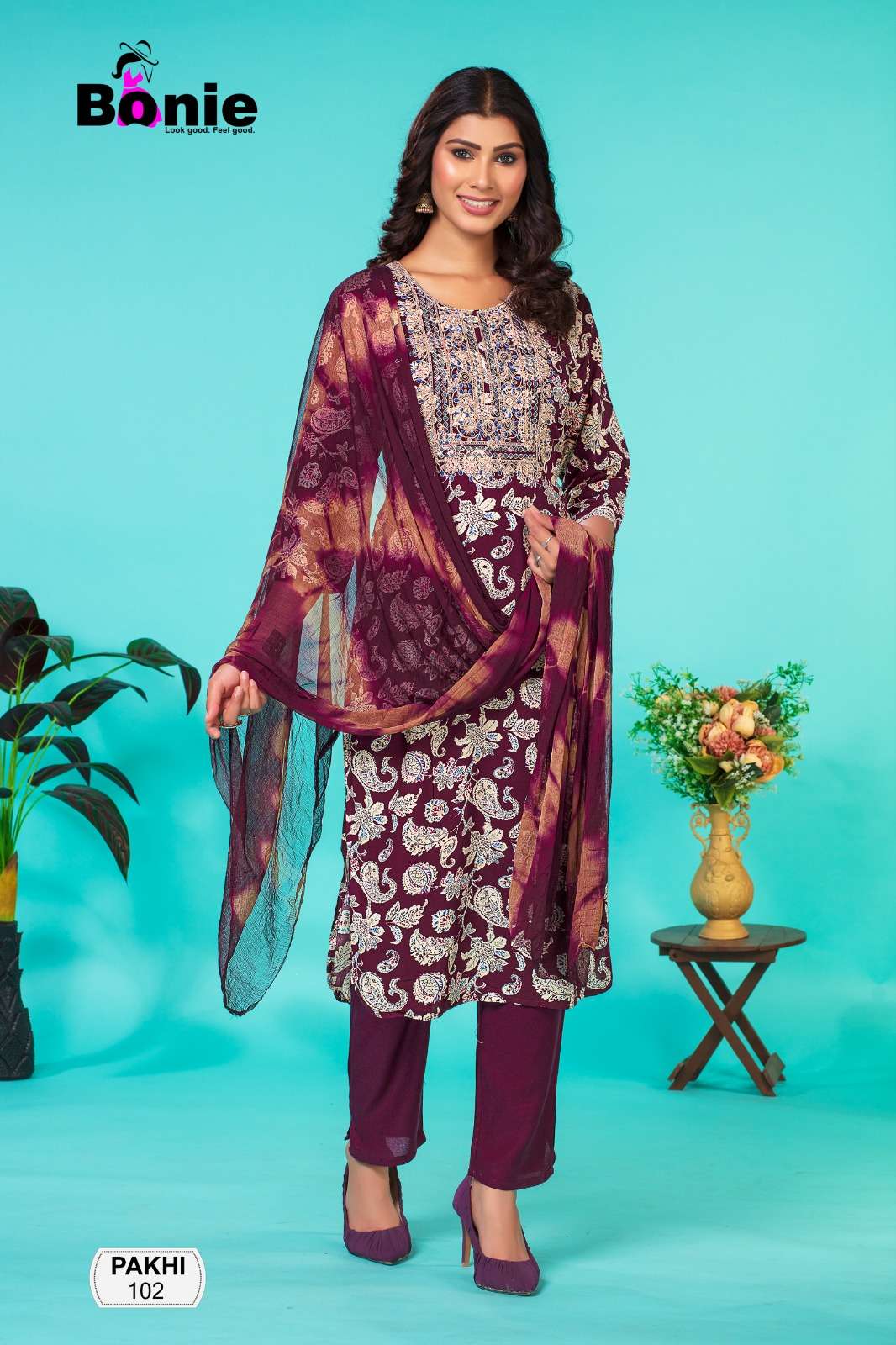 bonie pakhi 101-106 series latest designer kurti set wholesaler surat gujarat