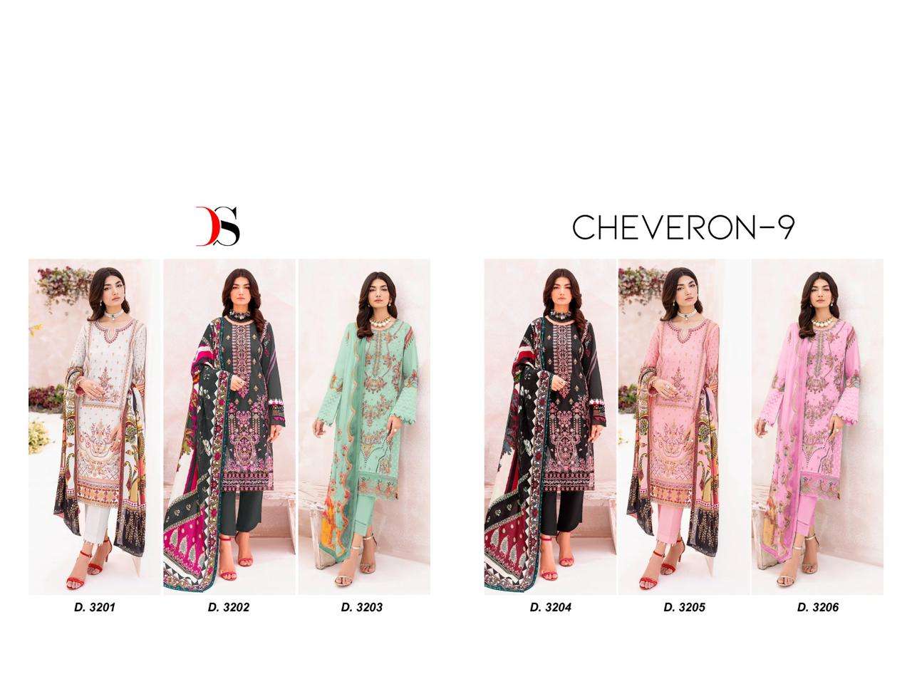 deepsy cheveron lawn vol-9 3201-3206 series latest pakistani salwar kameez wholesaler surat gujarat