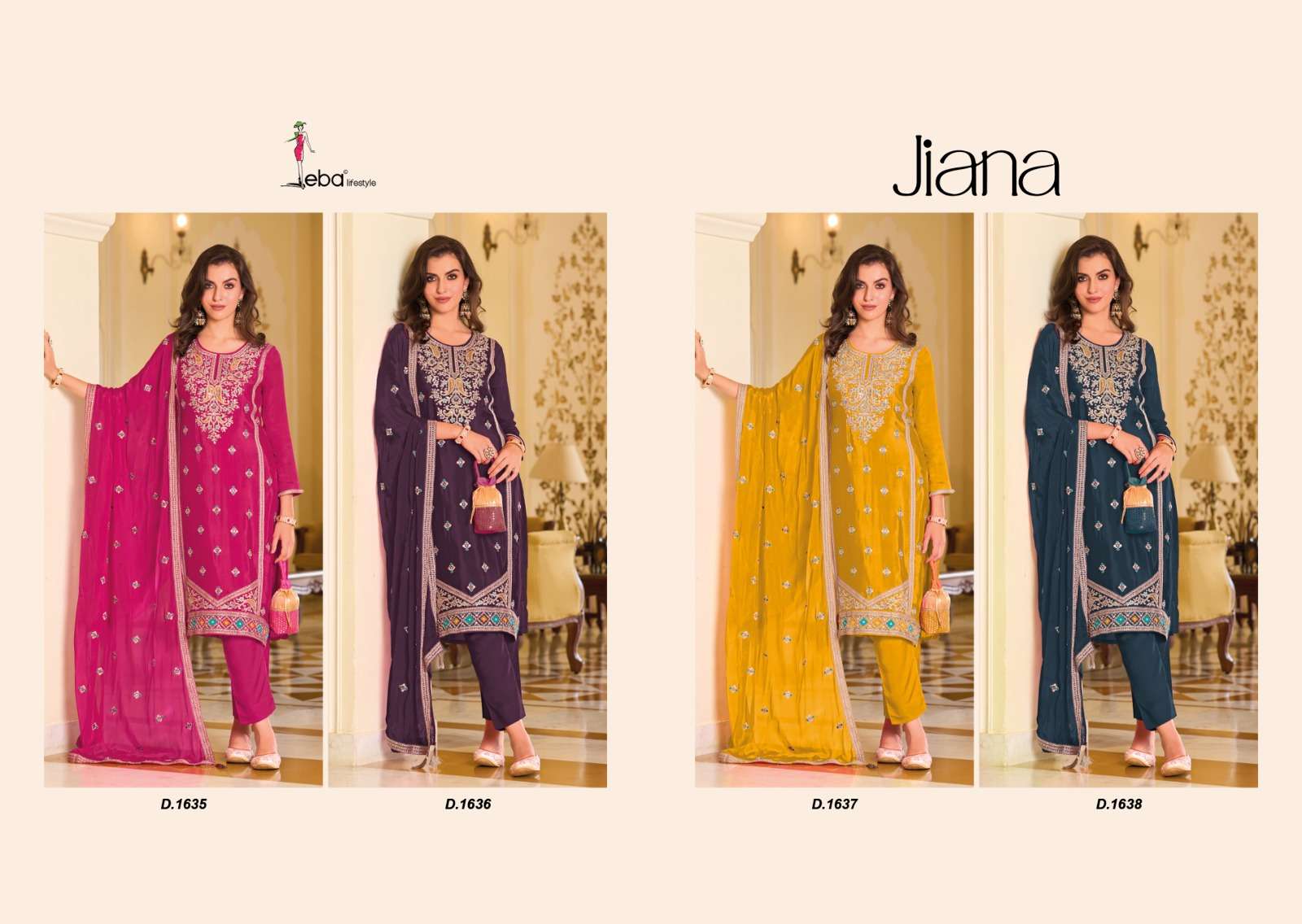 eba lifestyle jiana 1635-1638 series latest pakistani salwar kameez wholesaler surat gujarat