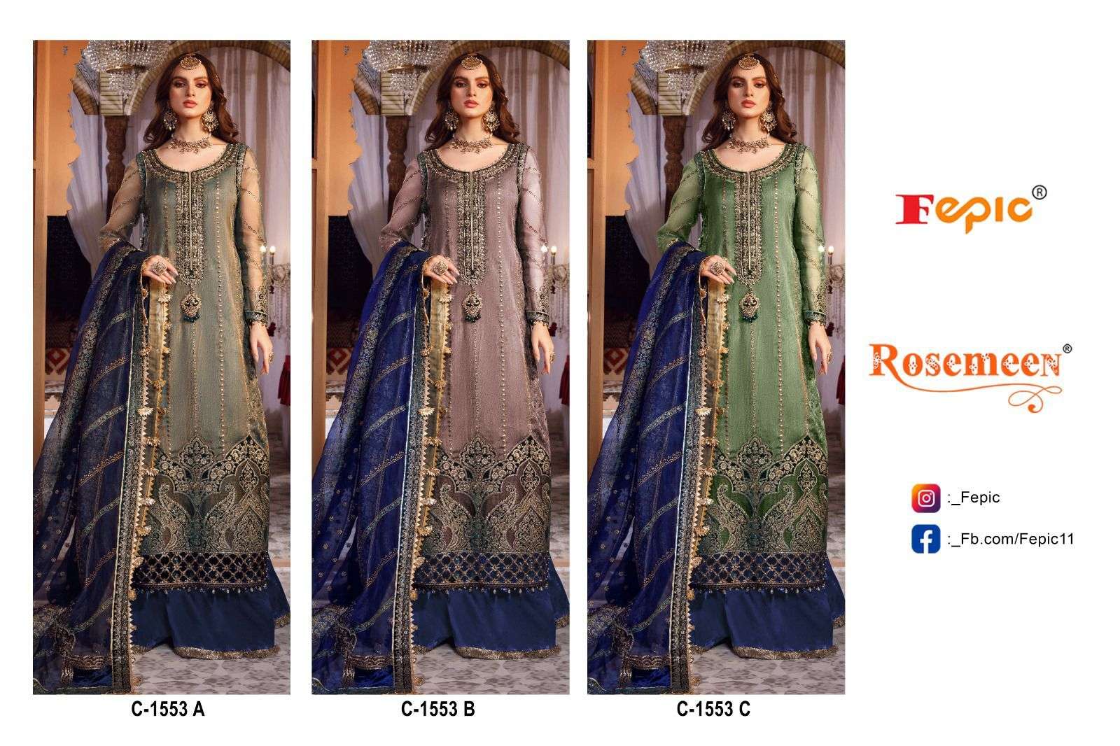 fepic rosemeen 1553 series dual tone net embroidred salwar kameez wholesale price at india 