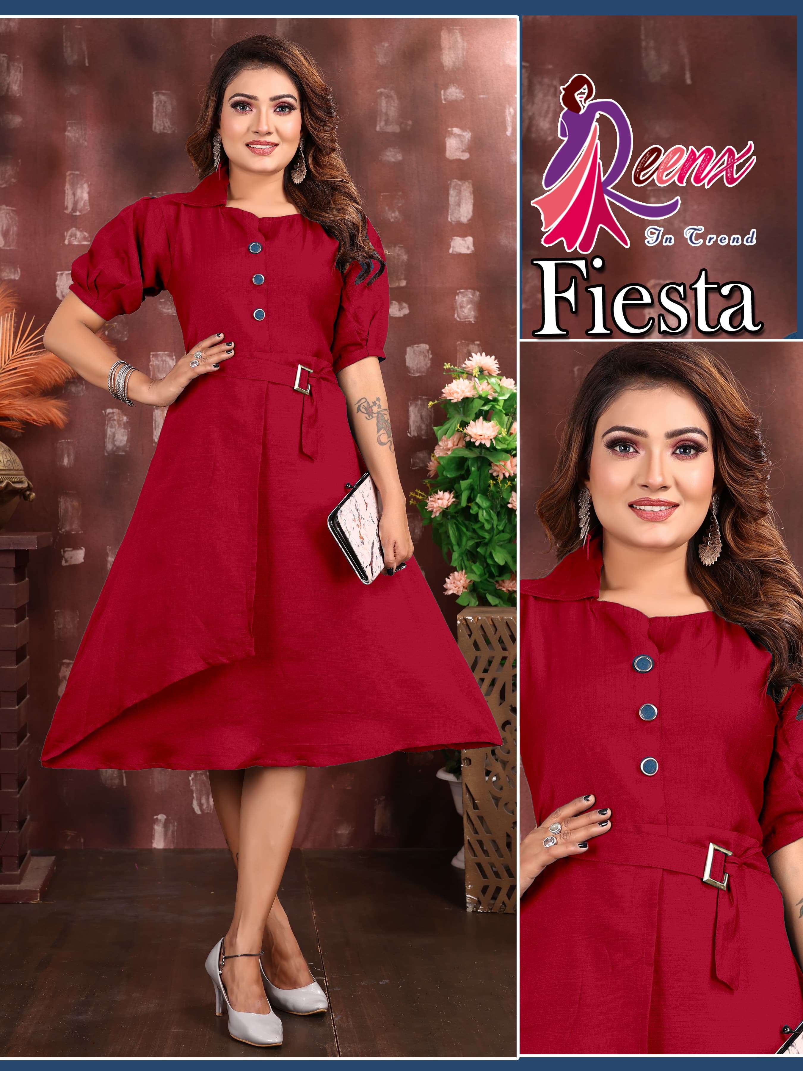 fiesta by reenx fancy bombay fabric western style belt kurti collection online shopping wholesaler surat 