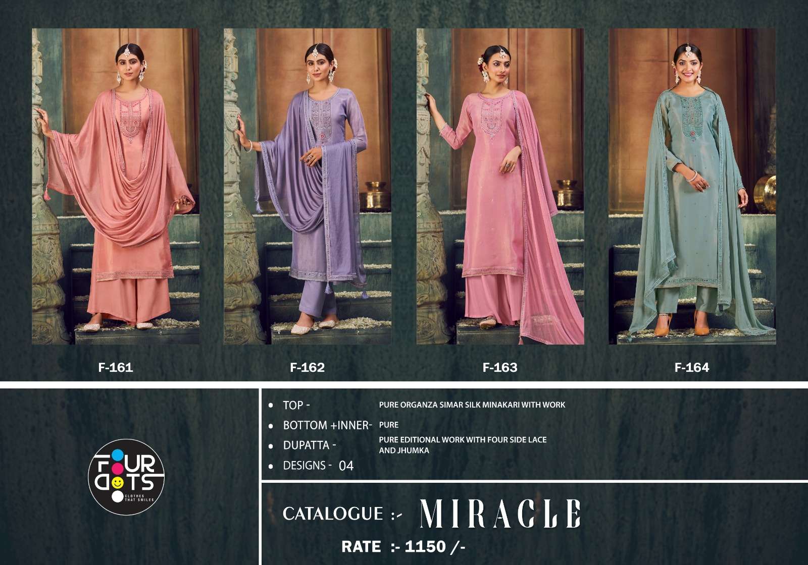 fourdots miracle 161-164 series designer pakistani salwar kameez wholesaler surat gujarat