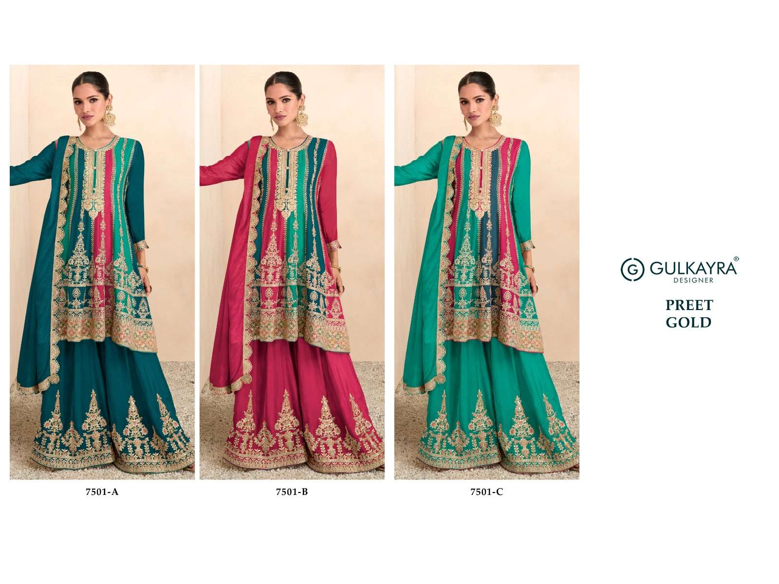 gulkayra designer preet gold 7501 colour series designer sharara salwar kameez wholesaler surat gujarat