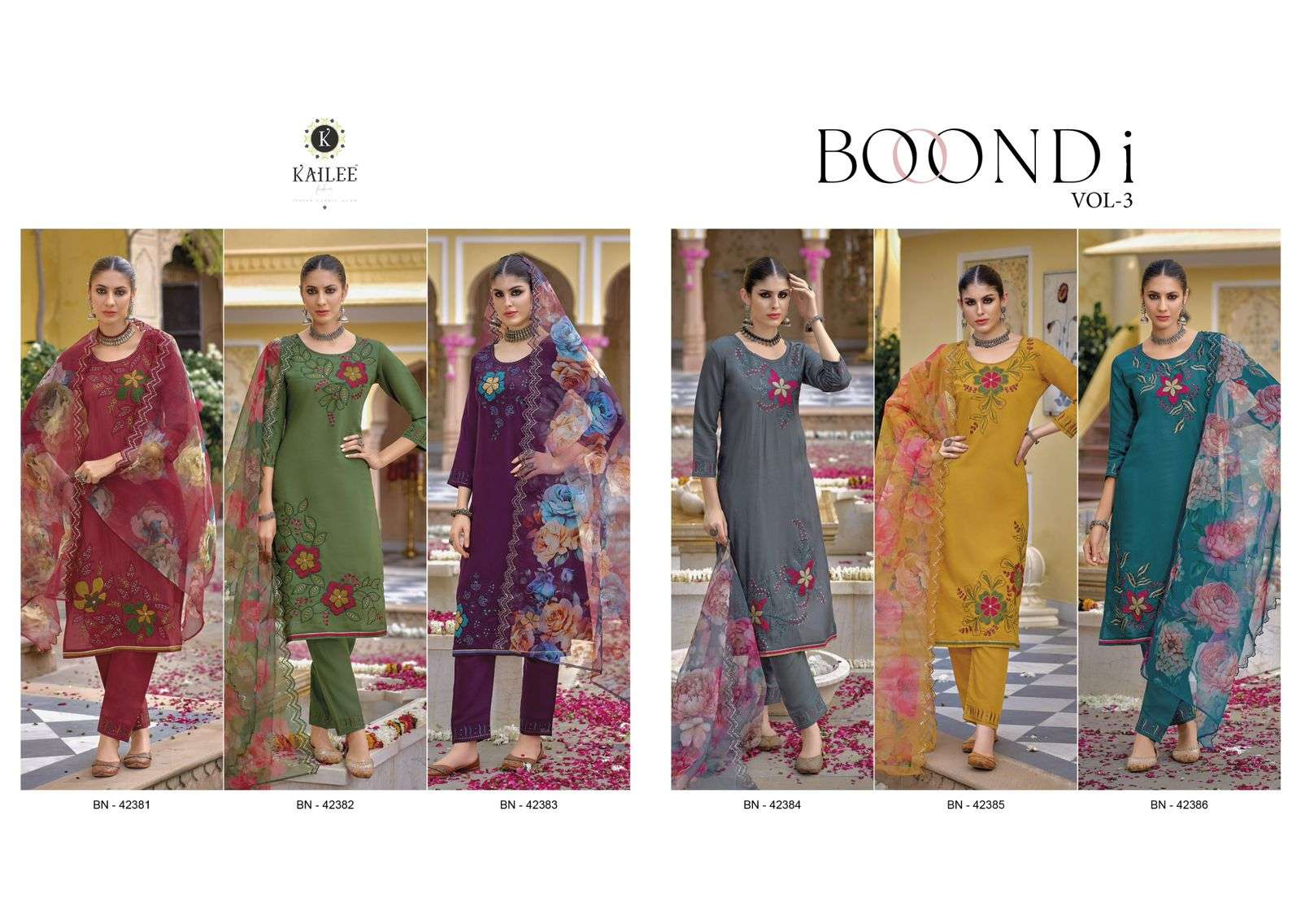 kailee fashion boondi vol-3 cat 42381-42386 series latest designer kurti set wholesaler surat gujarat