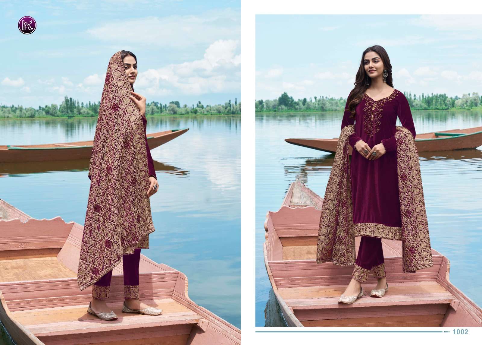 kala ruchika 1001-1004 series pure velvet designer embroidered salwar suits collection wholesale surat
