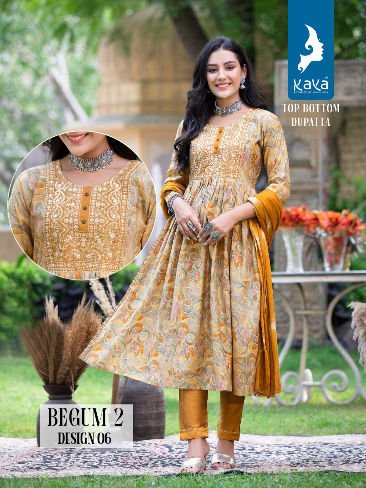 kaya kurti begum vol-2 01-06 series latest designer nyra cut kurti set wholesaler surat gujarat