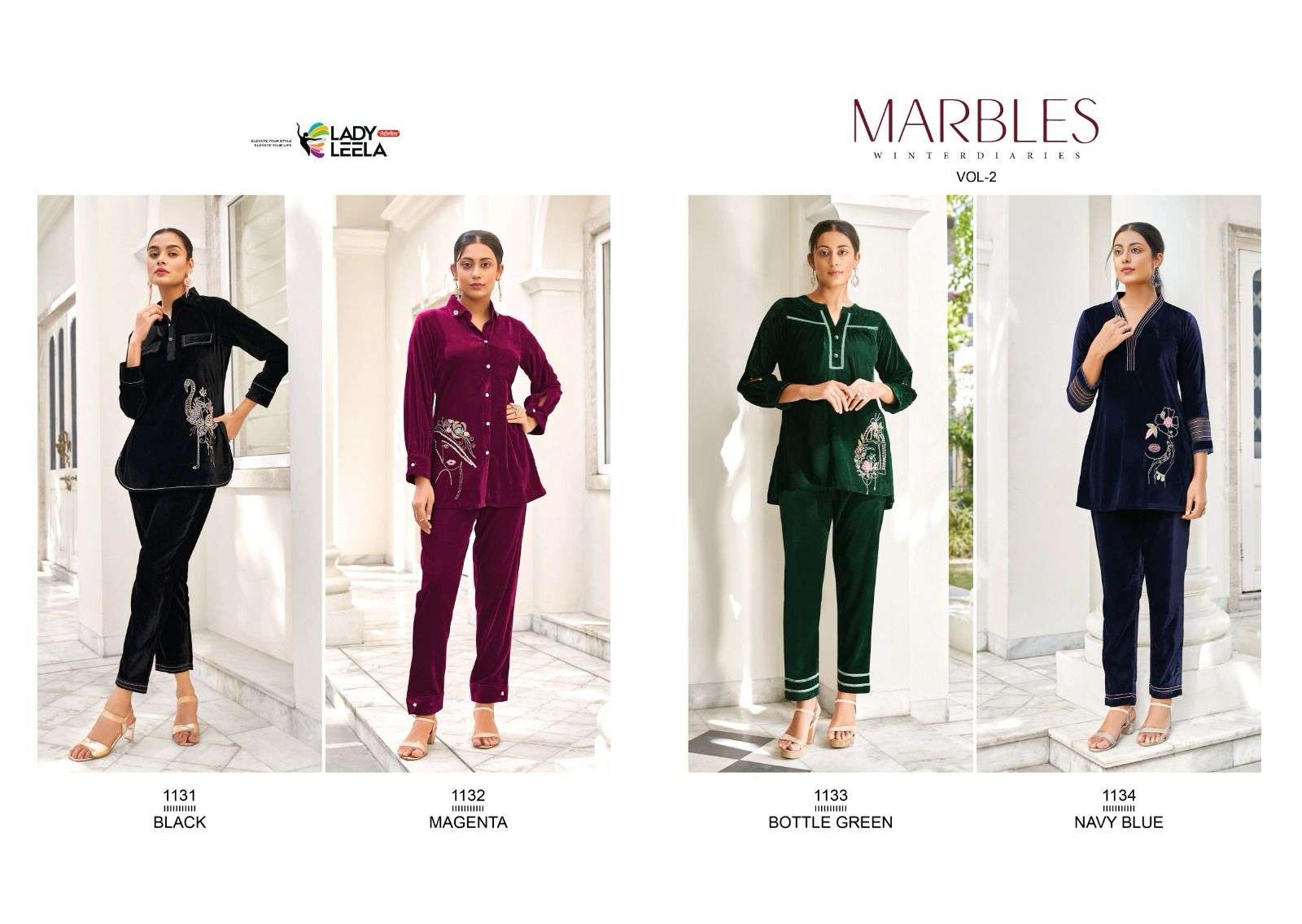 lady leela marbles vol-2 1131-1134 series latest designer fancy cord set wholesaler surat gujarat