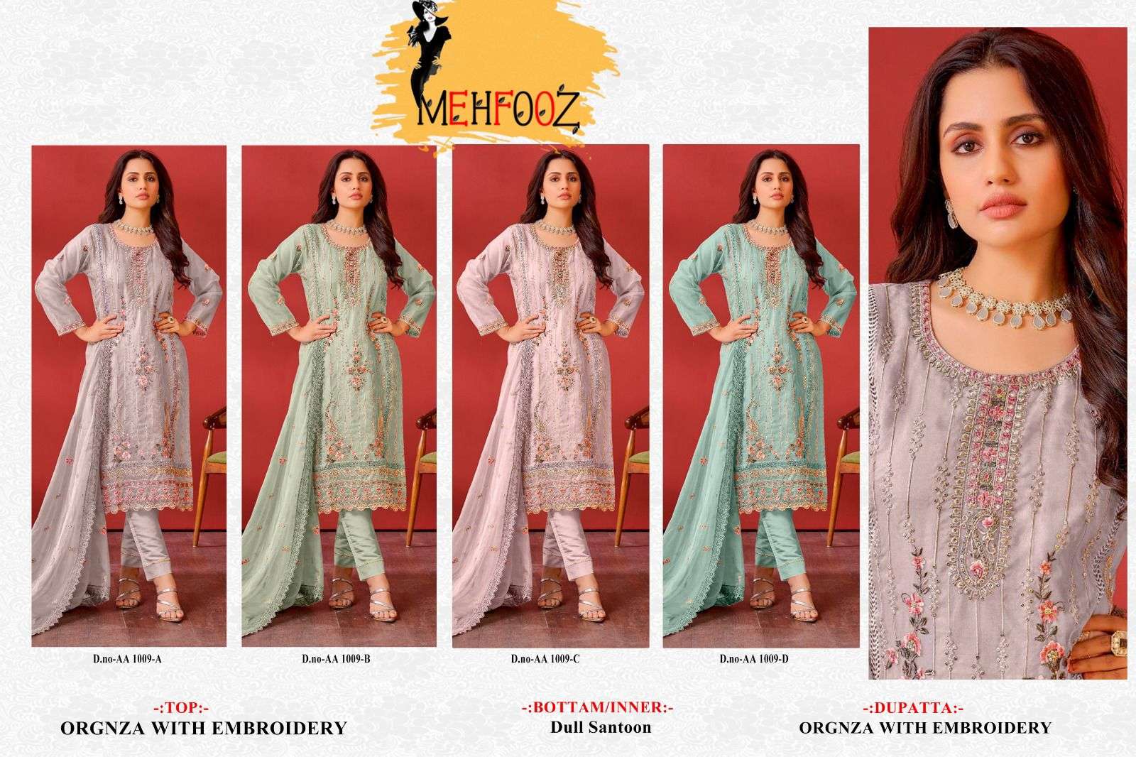 mehfooz 1009 colour series latest pakistani salwar kameez wholesaler surat gujarat