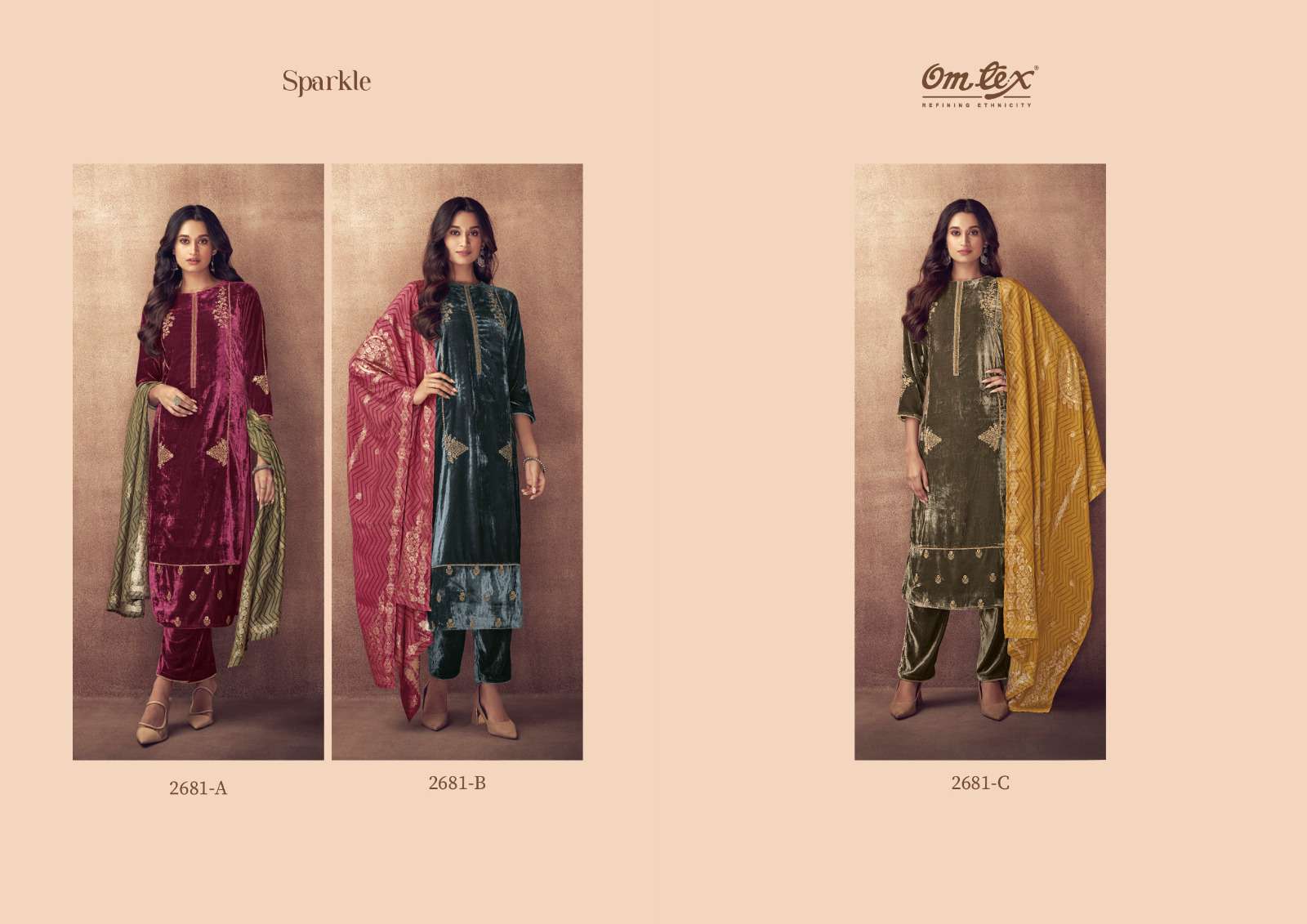om tex sparkle 2681 colour series latest designer pakistani salwar kameez wholesaler surat gujarat