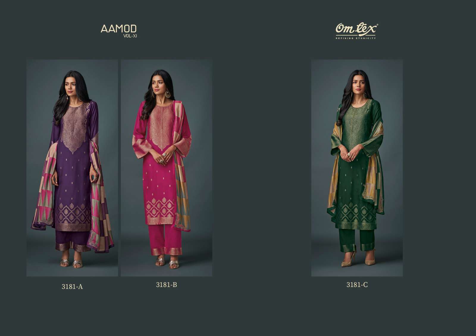 omtex aamod vol-XI 3181 colours muslin jaquard with work salwar suits wholesale collection