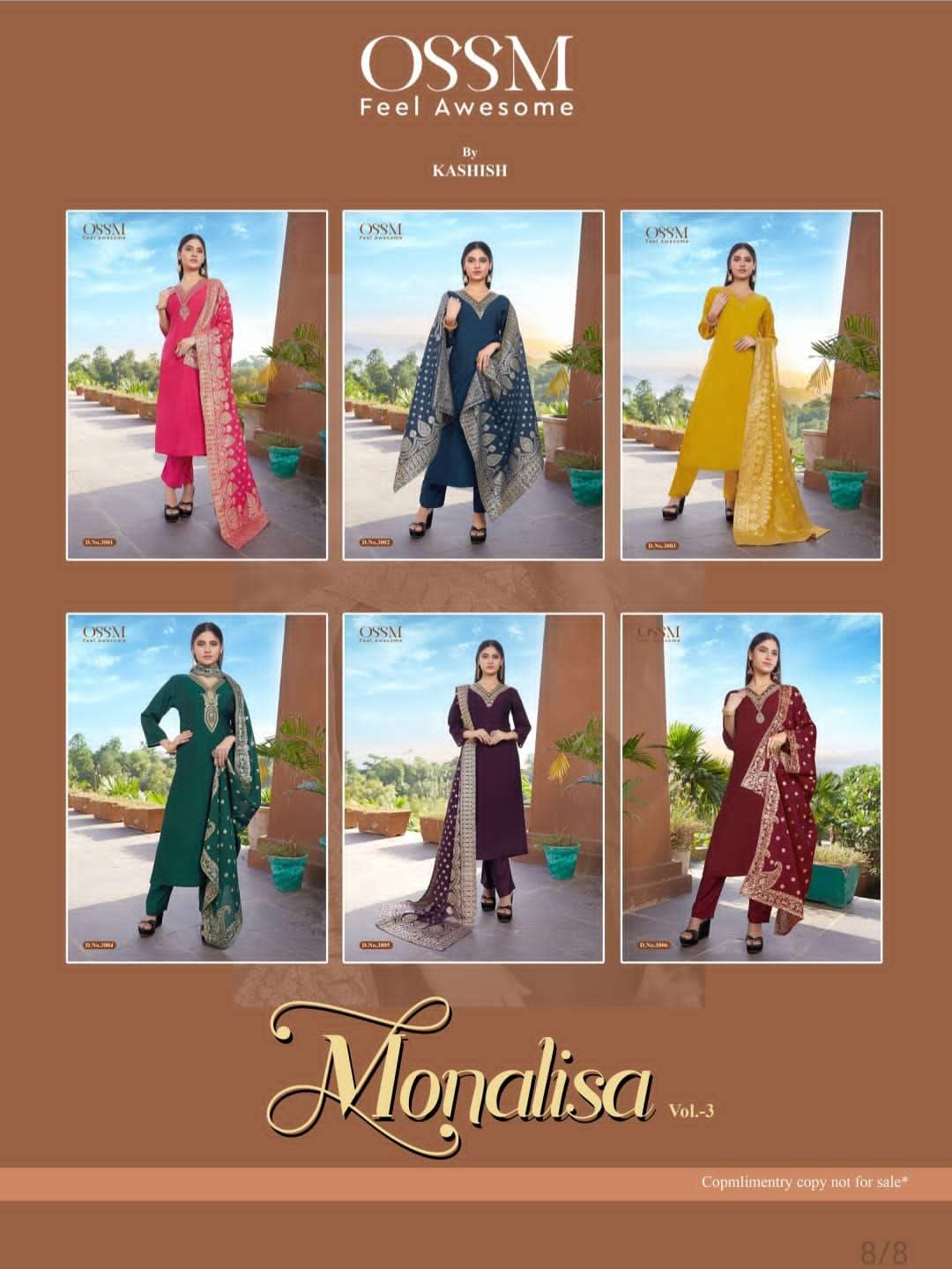 ossm monalisa vol-3 3001-3006 series latest designer kurti set wholesaler surat gujarat
