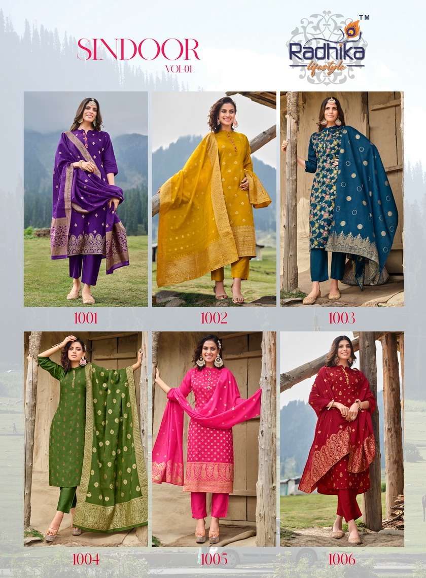 radhika lifestyle sindoor vol-1 1001-1006 series latest designer kurti set wholesaler surat gujarat