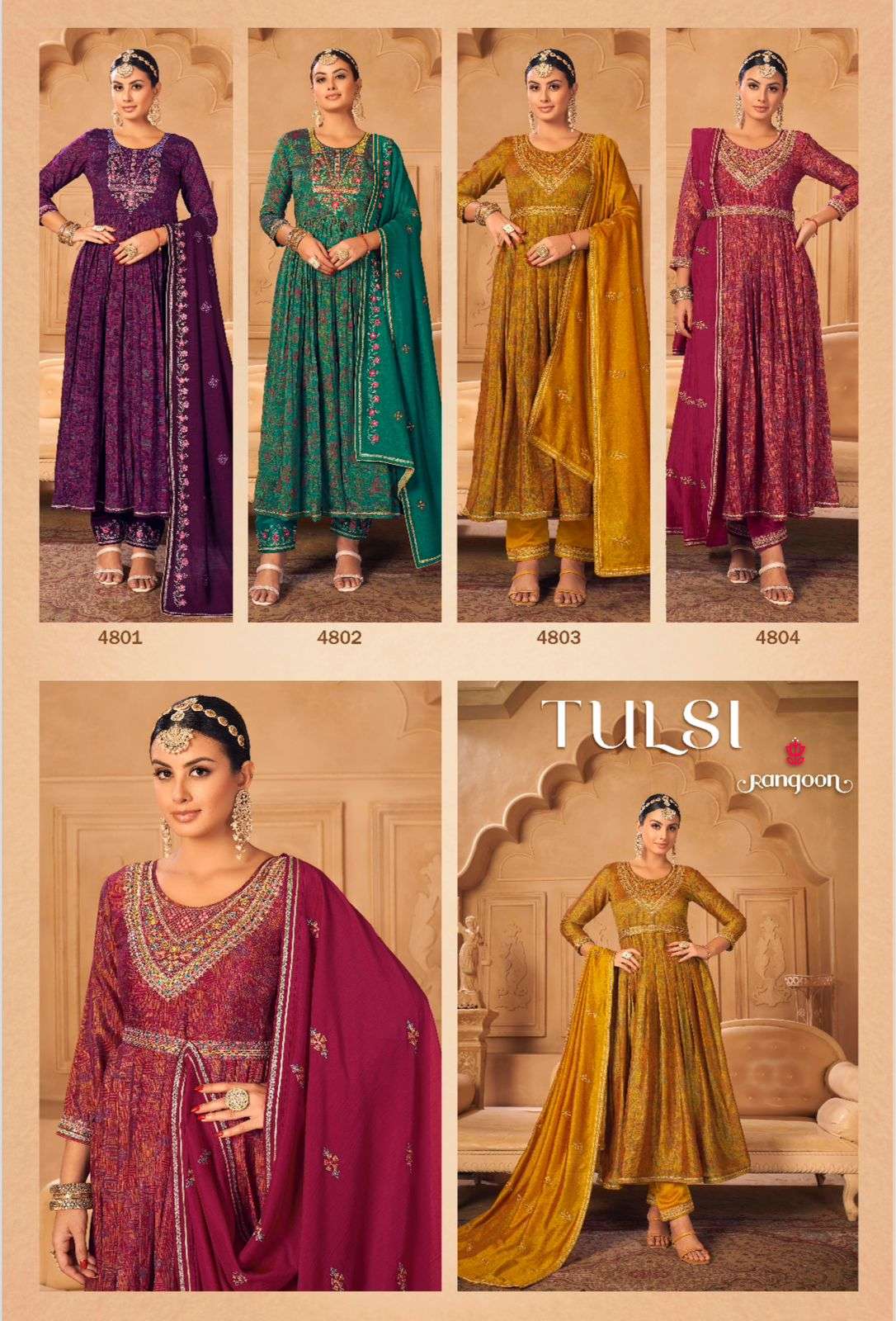 rangoon tulsi 4801-4804 series latest designer wear kurti wholesaler surat gujarat