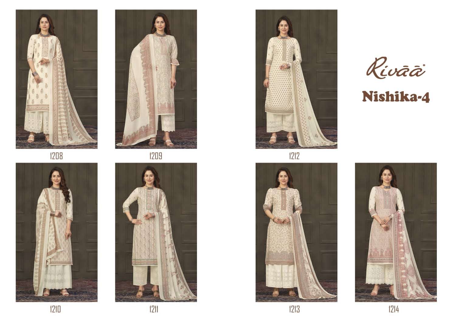 rivaa exports nishika vol-4 1208-1214 series latest pakistani salwar kameez wholesaler surat gujarat
