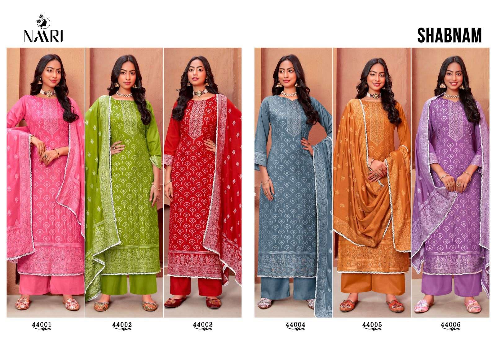 shabnam naari 44001-44006 series latest fancy designer salwar kameez wholesaler surat gujarat