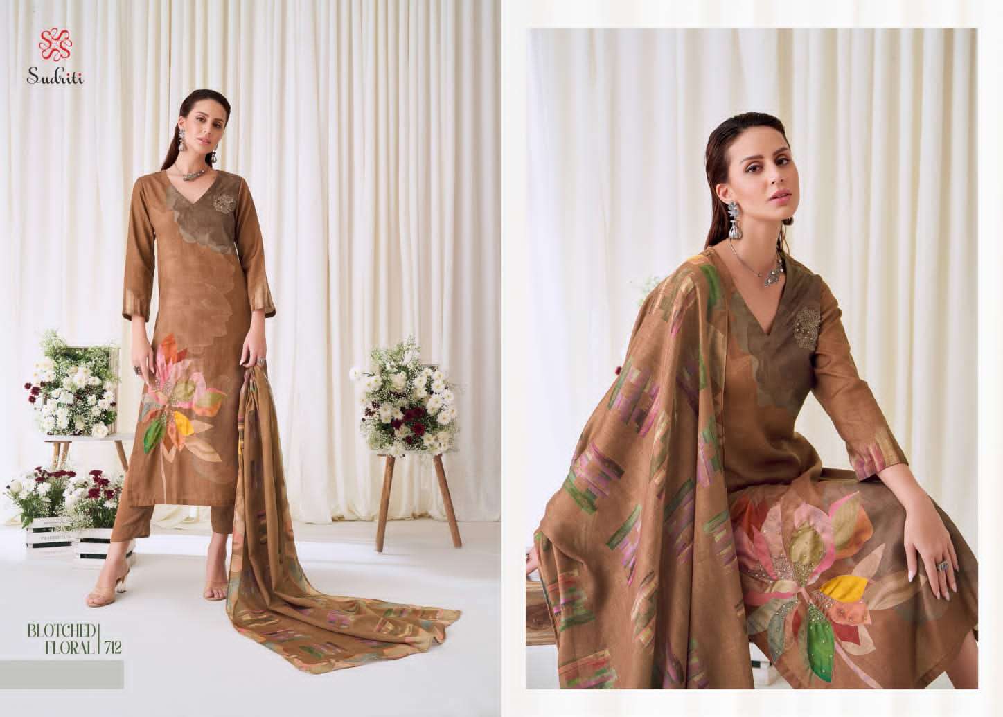 sudriti blotched floral designer pashmina twill digital printed salwar kameez wholesale dealer surat 