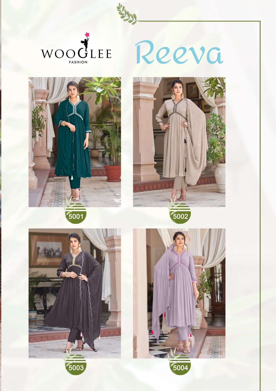 wooglee fashion reeva 5001-5004 series latest designer alia cut kurti set wholesaler surat gujarat
