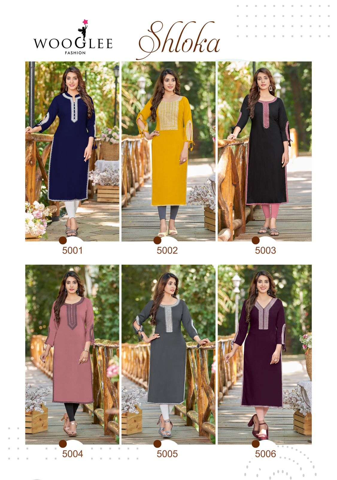 wooglee fashion shloka 5001-5006 series latest fancy casual wear kurti wholesaler surat gujarat