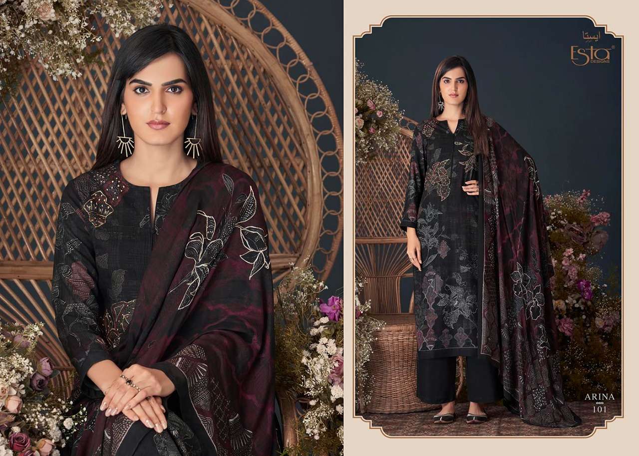 esta designs arina 101-110 series latest pakistani festive wear salwar kameez wholesaler surat gujarat