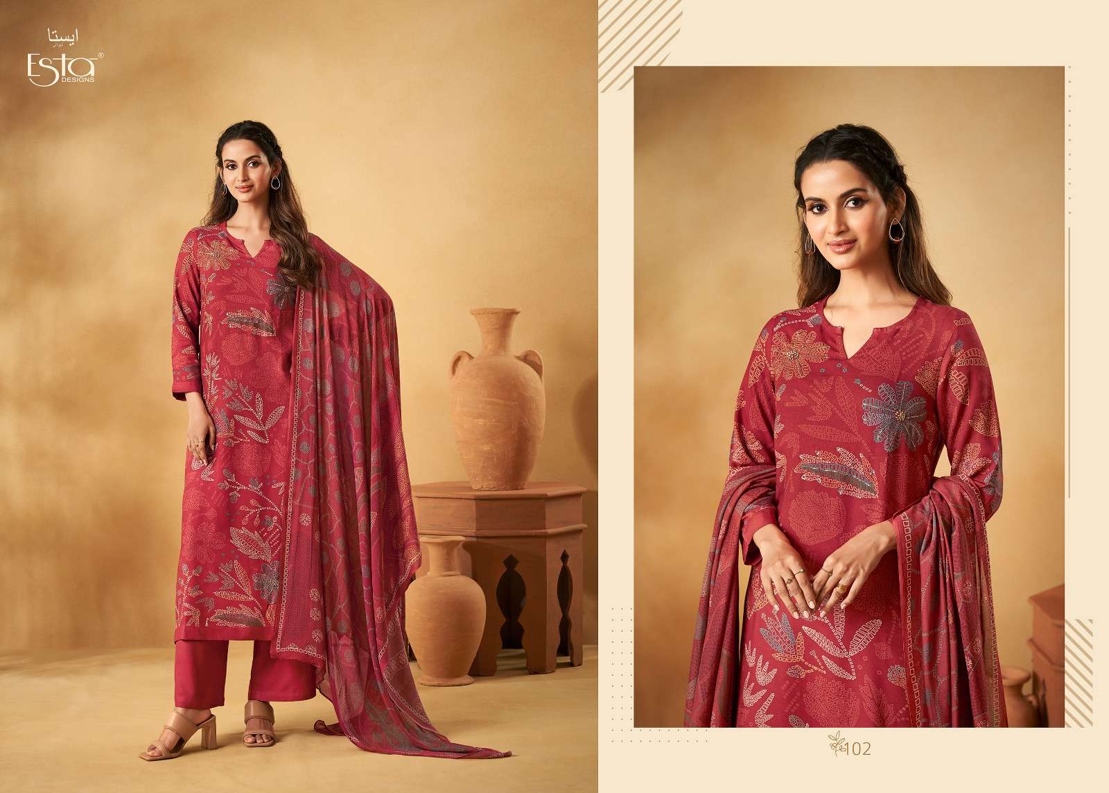 esta designs feedora 101-108 series latest pakistani festive wear salwar kameez wholesaler surat gujarat