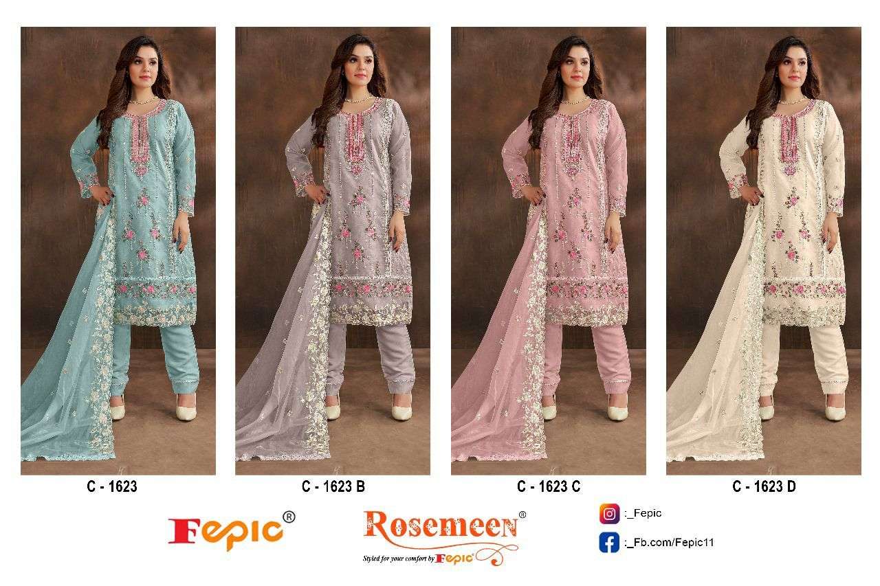 fepic rosemeen 1623 colour series designer pakistani salwar kameez wholesaler surat gujarat