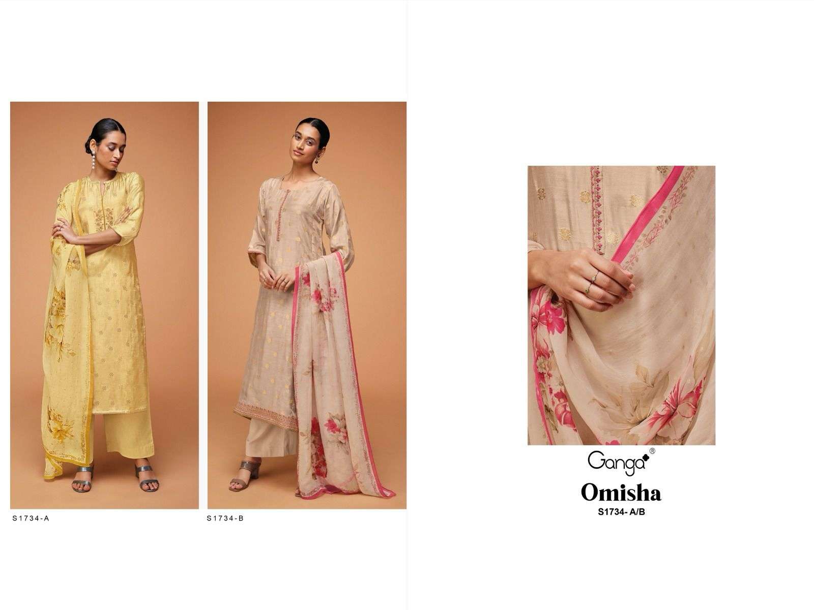 ganga omisha 1734 colour series designer wedding wear pakistani salwar kameez wholesaler surat gujarat