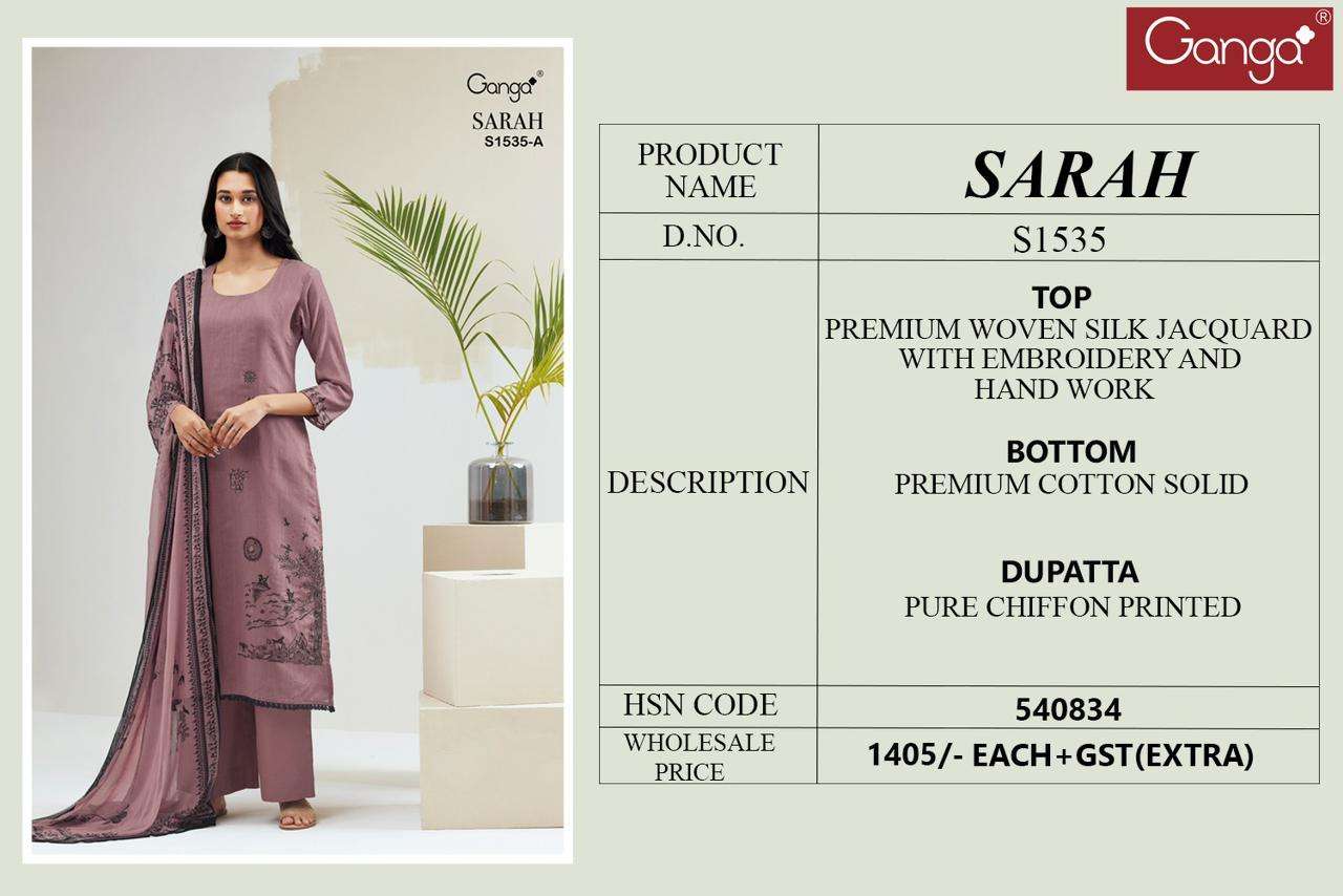 ganga sara 1535 colour series latest straight cut salwar kameez wholesaler surat gujarat