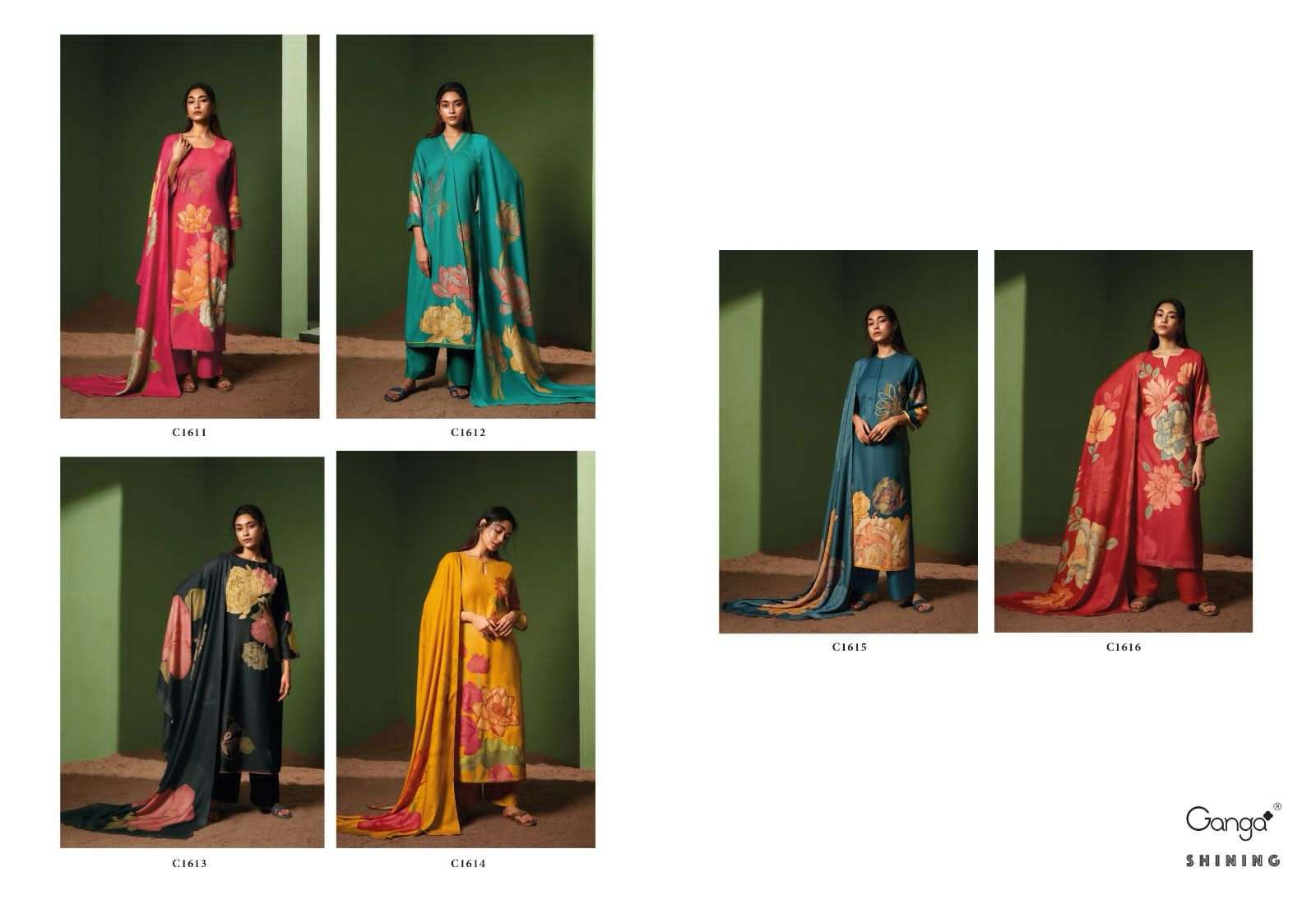 ganga shining 1611-1616 series designer wedding wear pakistani salwar kameez wholesaler surat gujarat