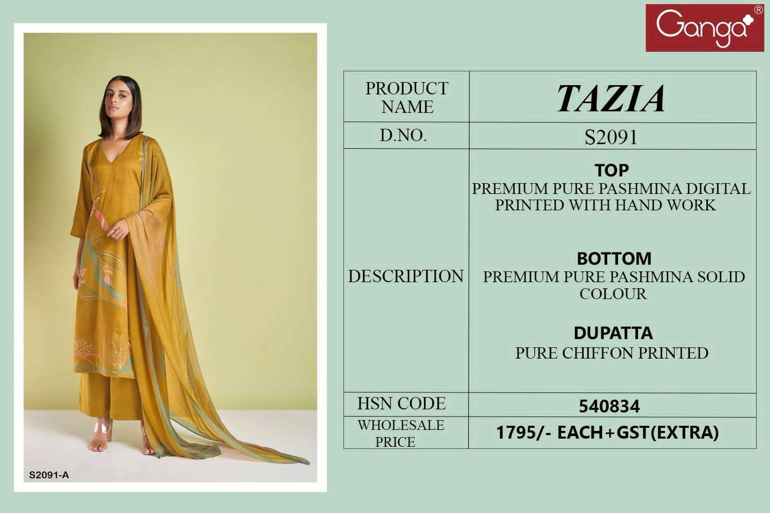 ganga tazia 2091 premium pashmina salwar kameez wholesale price surat online marke