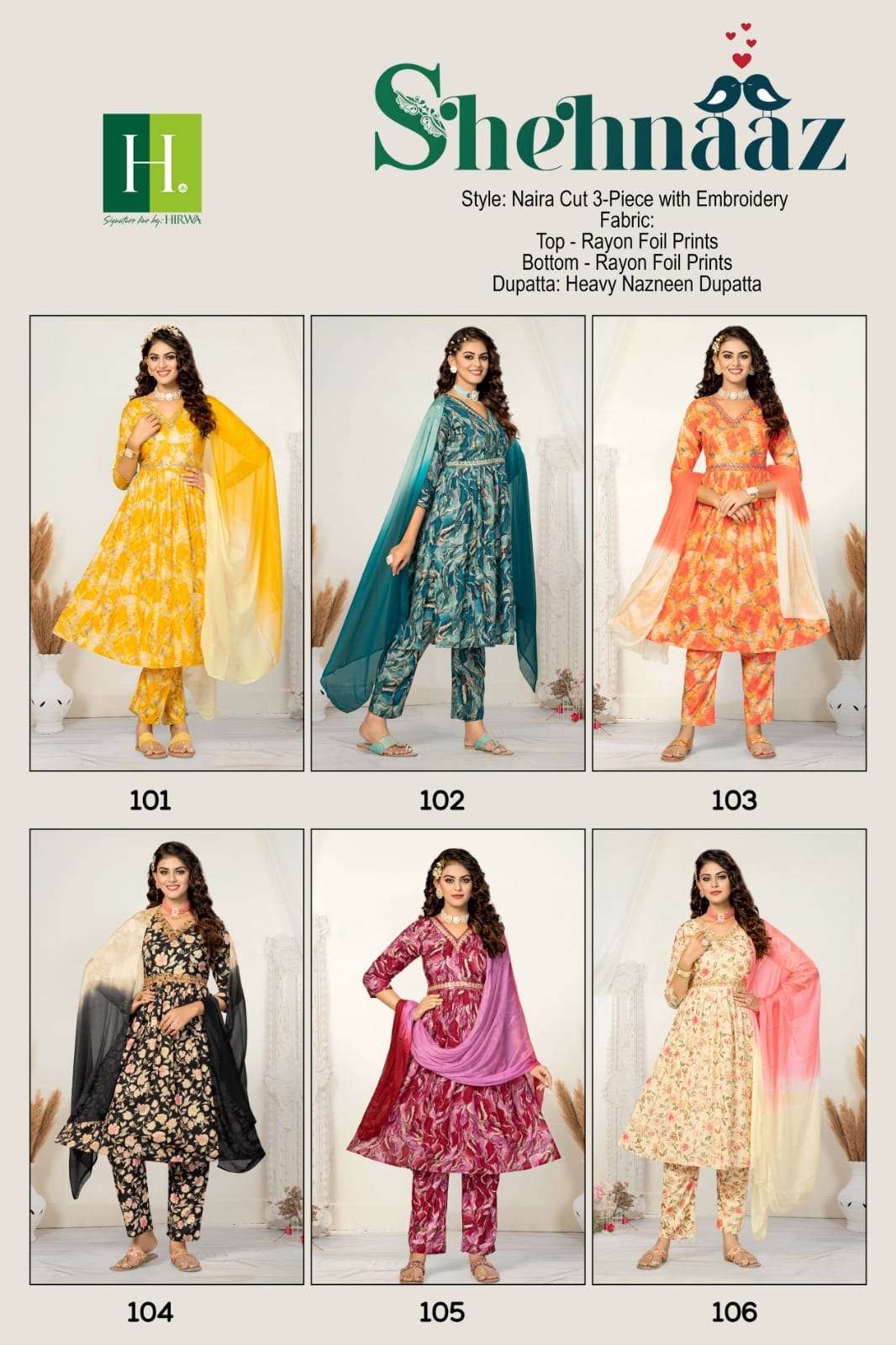 hirwa shehnaaz 101-106 series designer traditional alia cut kurti set wholesaler surat