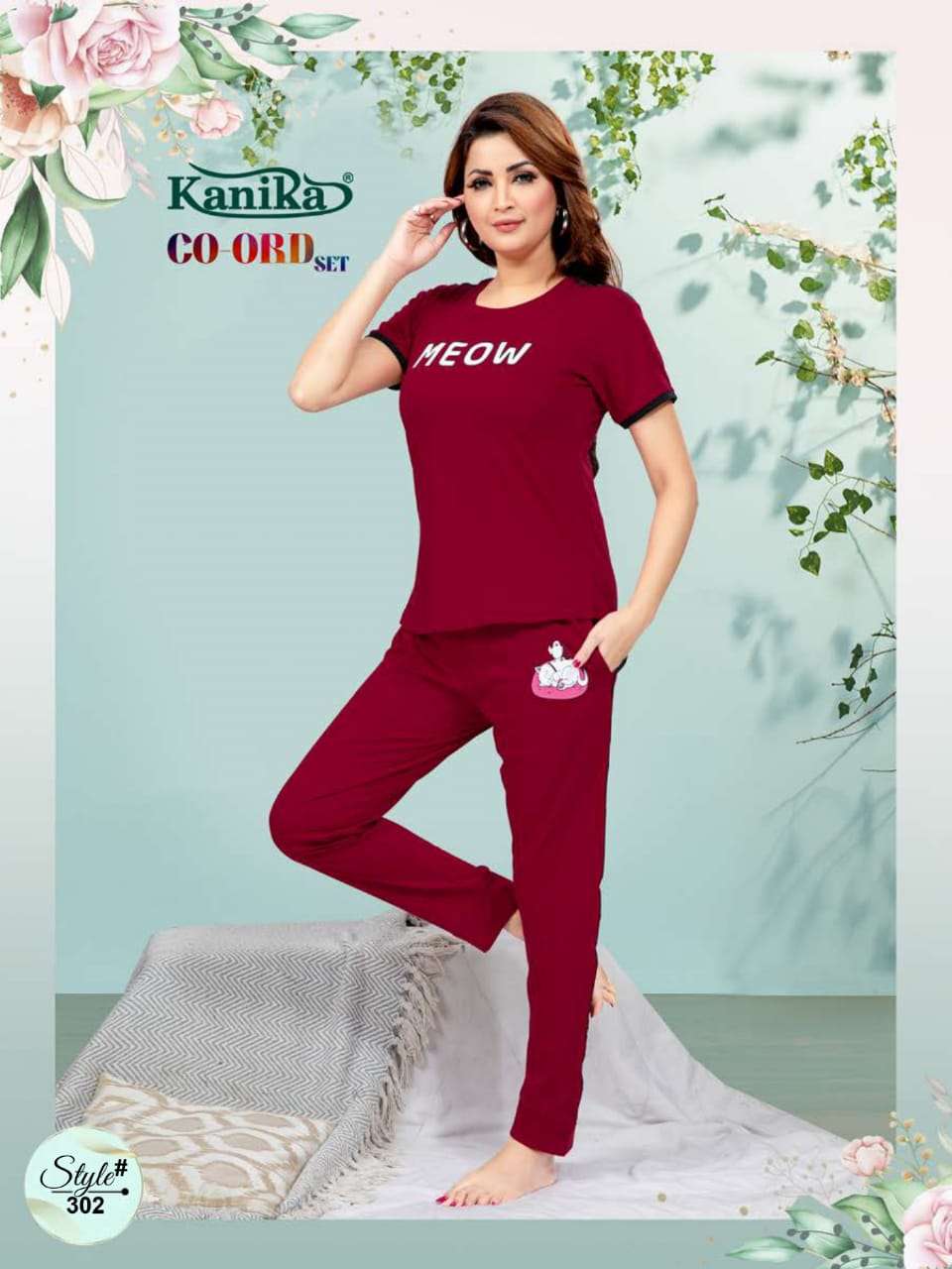 kanika co-ord set 301-308 series latest designer night suit co-ord set wholesaler surat india