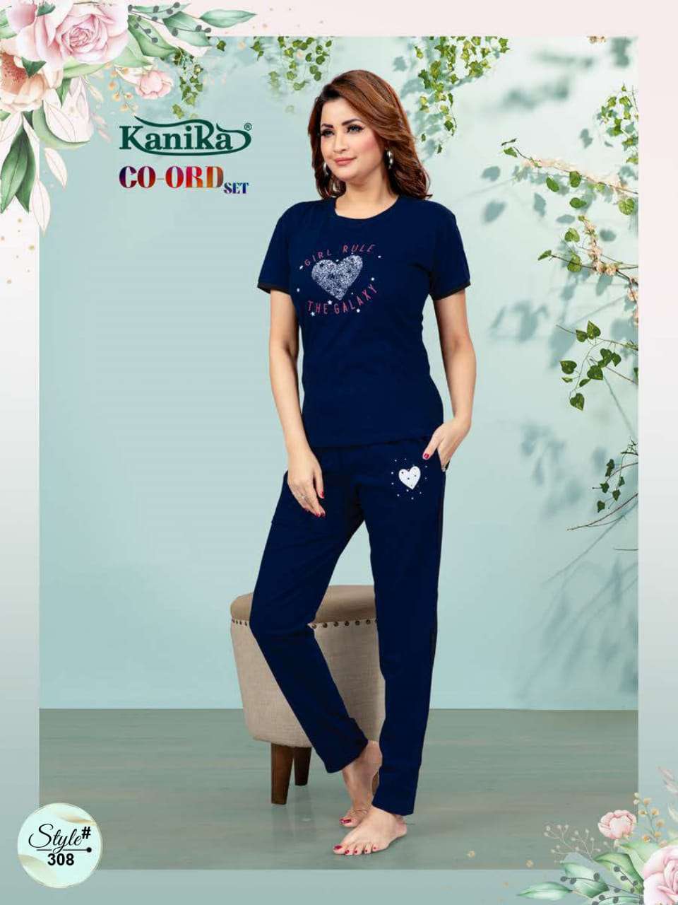 kanika co-ord set 301-308 series latest designer night suit co-ord set wholesaler surat india