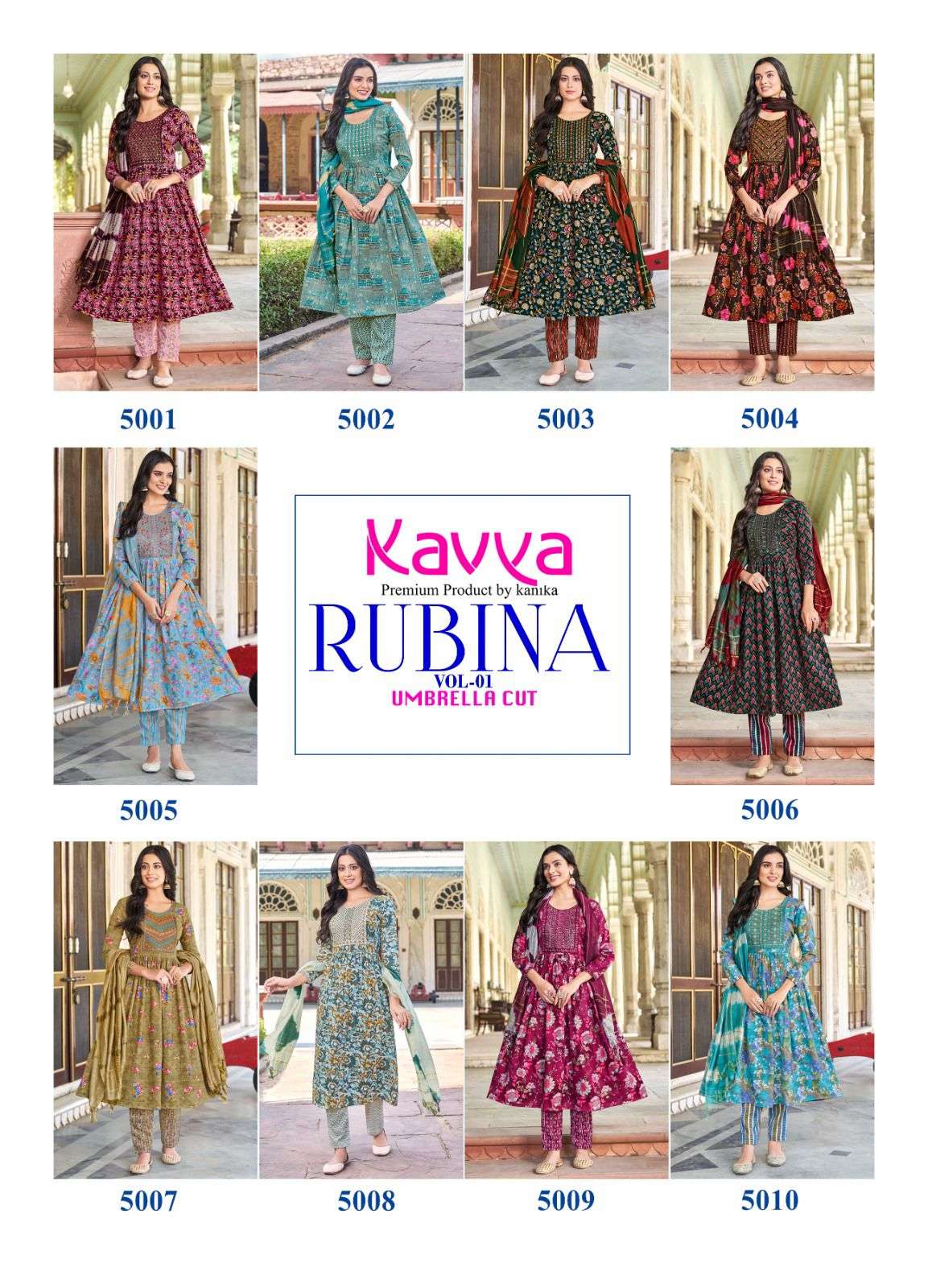kavya rubina vol-1 5001-5010 series latest designer kurti set wholesaler surat gujarat
