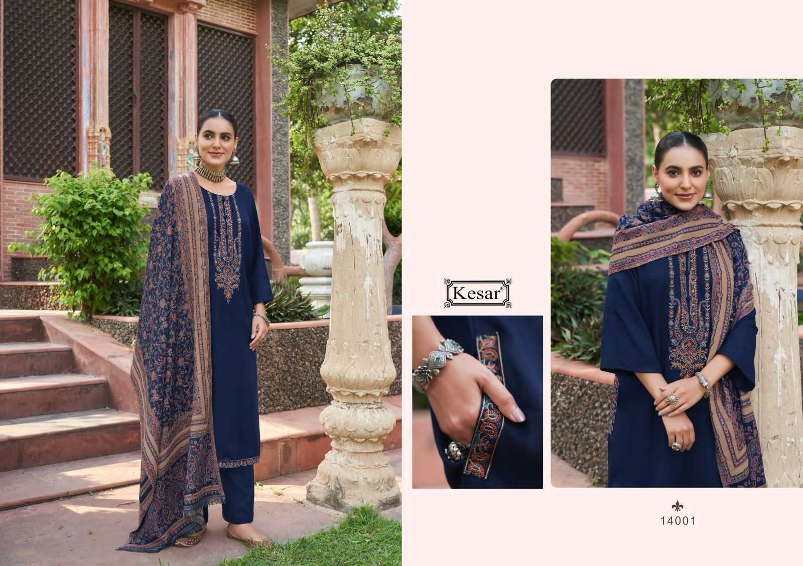 kesar raahi 14001-14006 series pure pashmina designer winter suits collection online best rate surat 