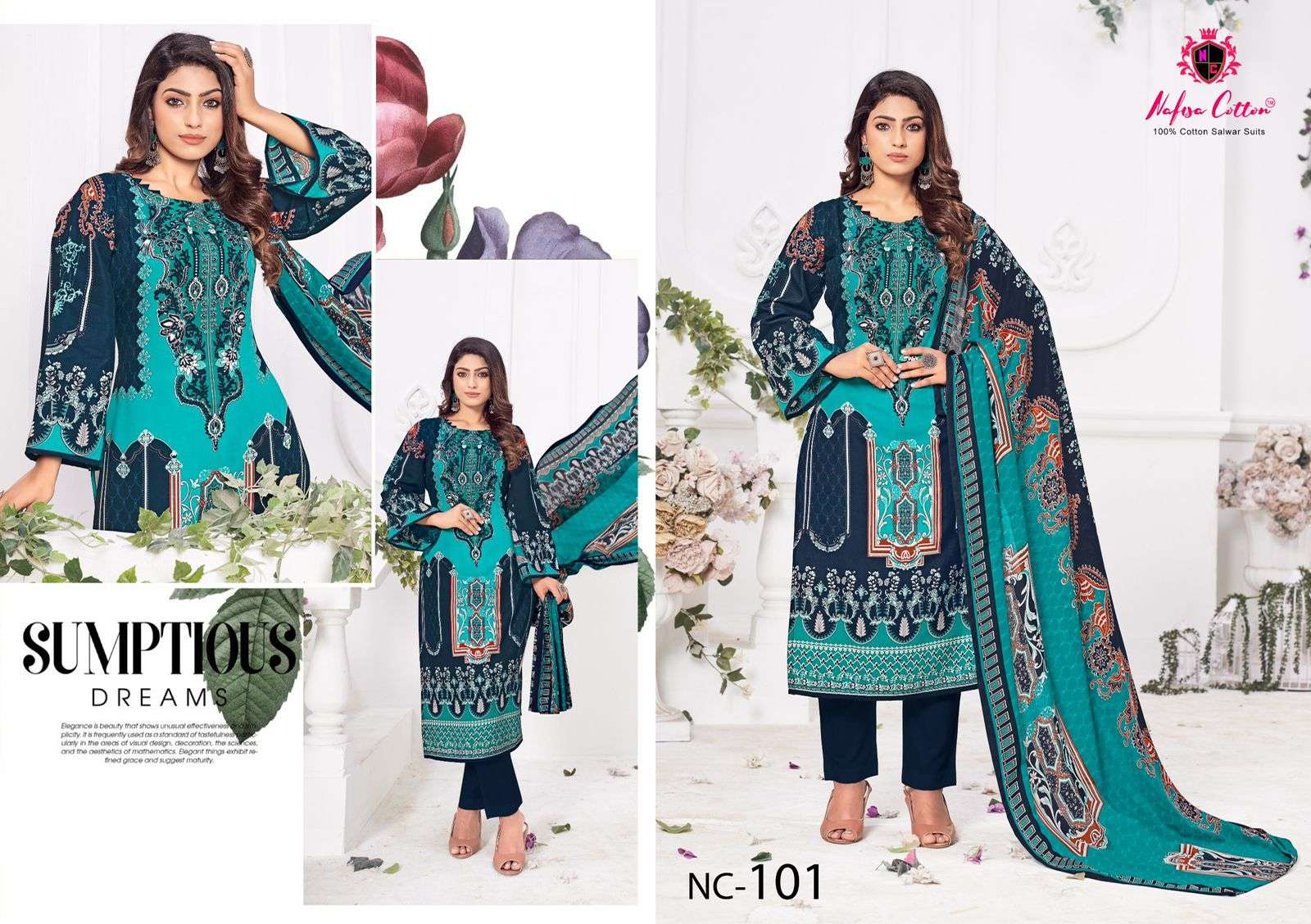 nafisha cotton andaaz karachi suits 1001-1006 series latest pakistani salwar kameez wholesaler surat gujarat