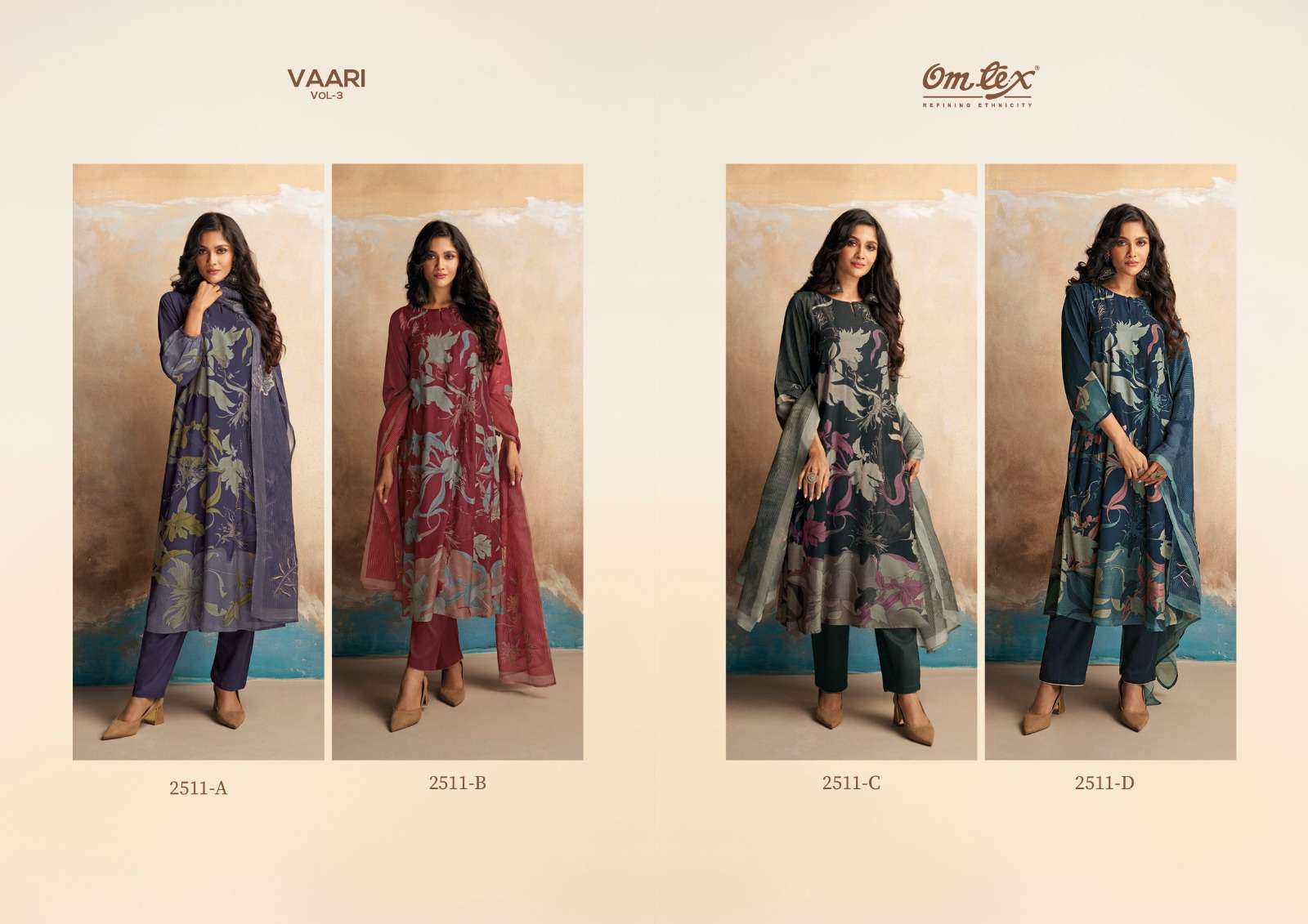om tex vaari vol-3 2511 colour series designer festive wear wholesaler surat gujarat
