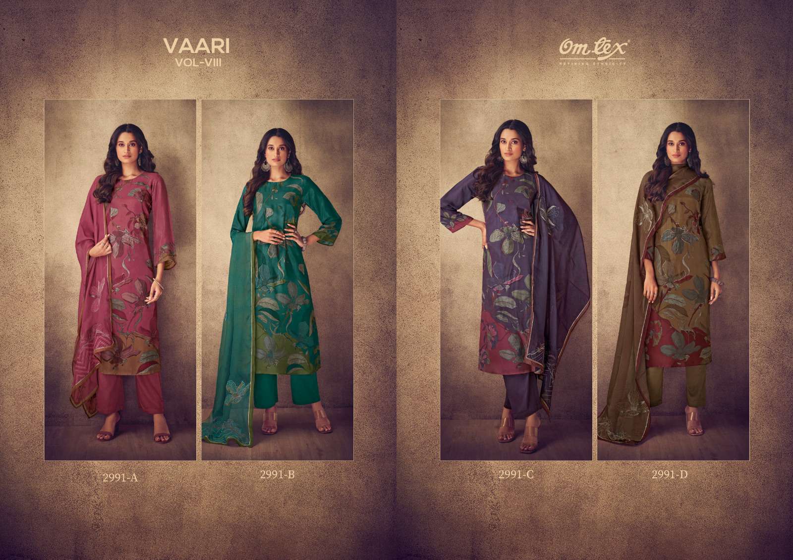 omtex vaari vol-8 2991 colour series designer fancy muslin digital print pakistani suit wholesaler surat gujarat