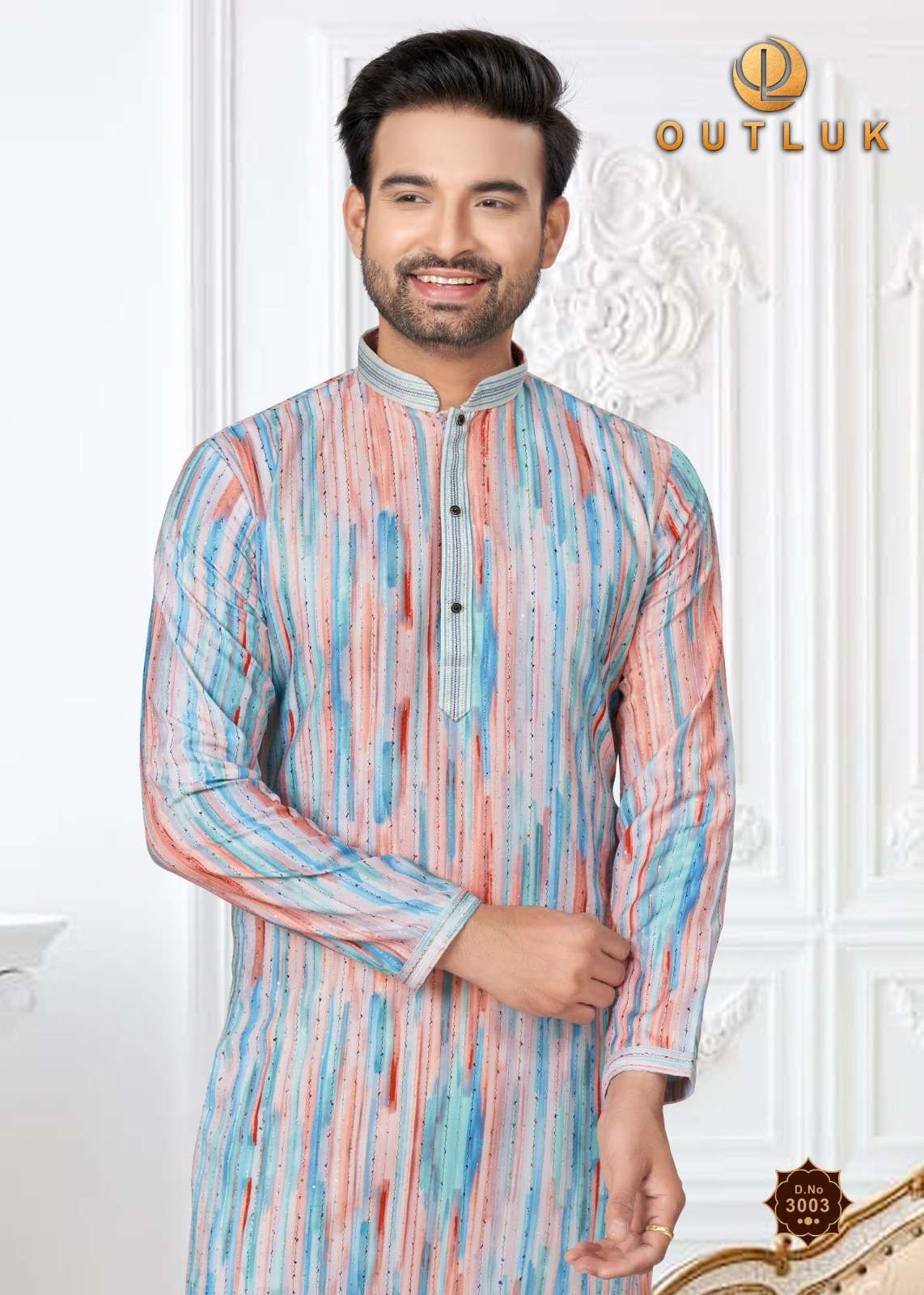 outlook wedding collection vol-3 3001-3006 series latest designer mens kurta pajama wholesaler surat gujarat