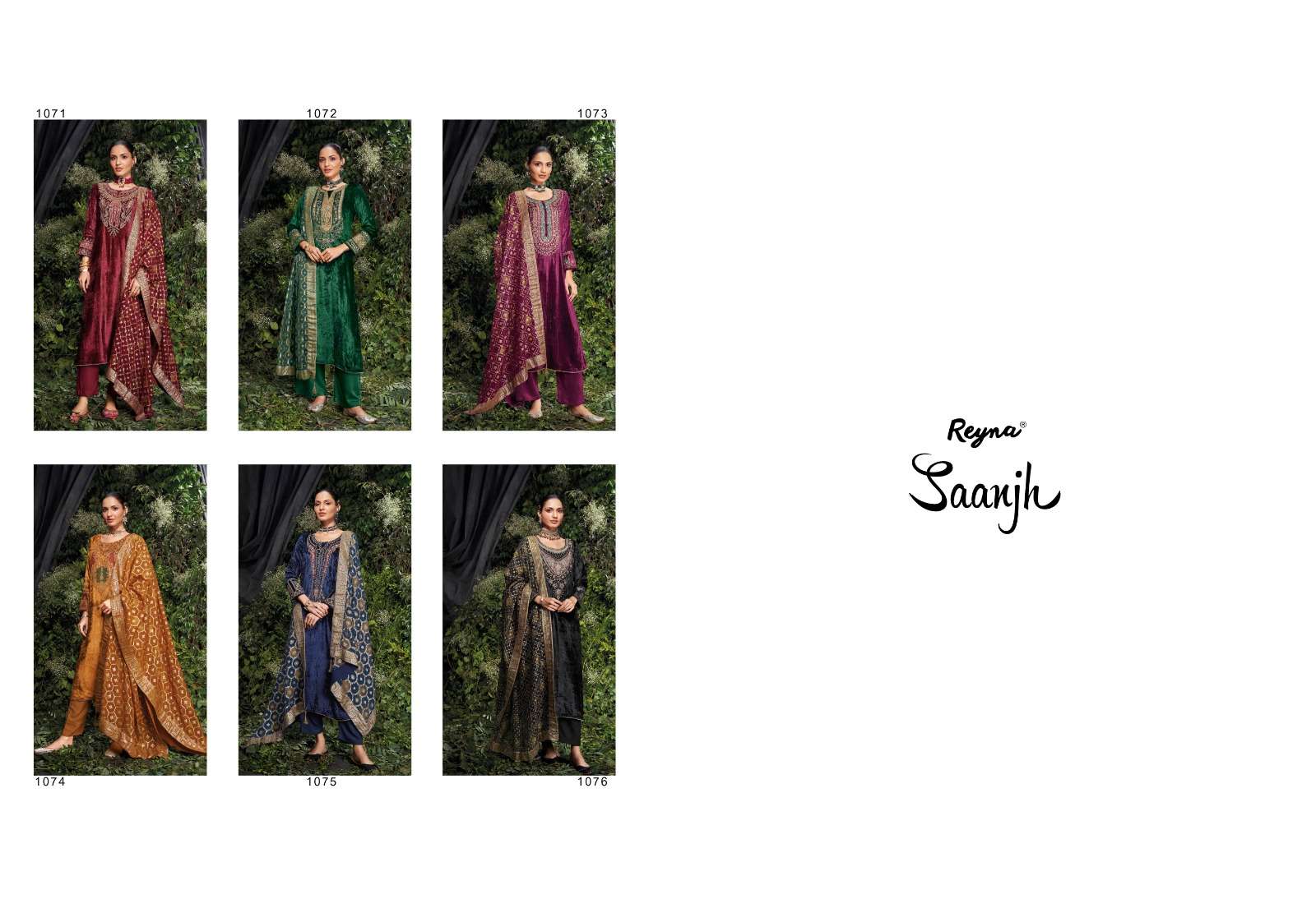 reyna saanjh 1071-1076 series trendy designer salwar kameez wholesaler surat gujarat