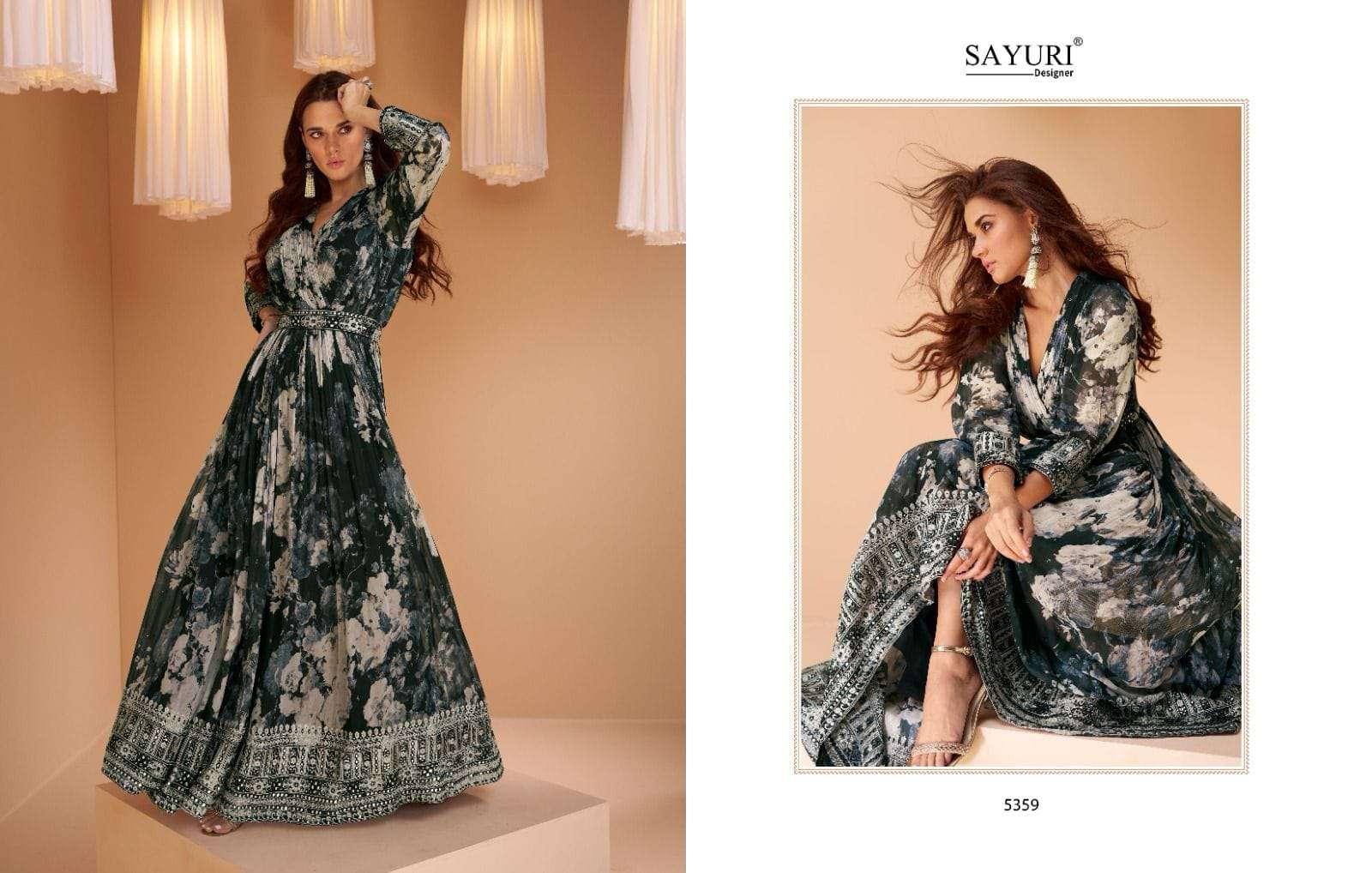 sayuri designer mashooqa 5359-5362 series latest fancy partywear anarkali suit wholesaler surat gujarat