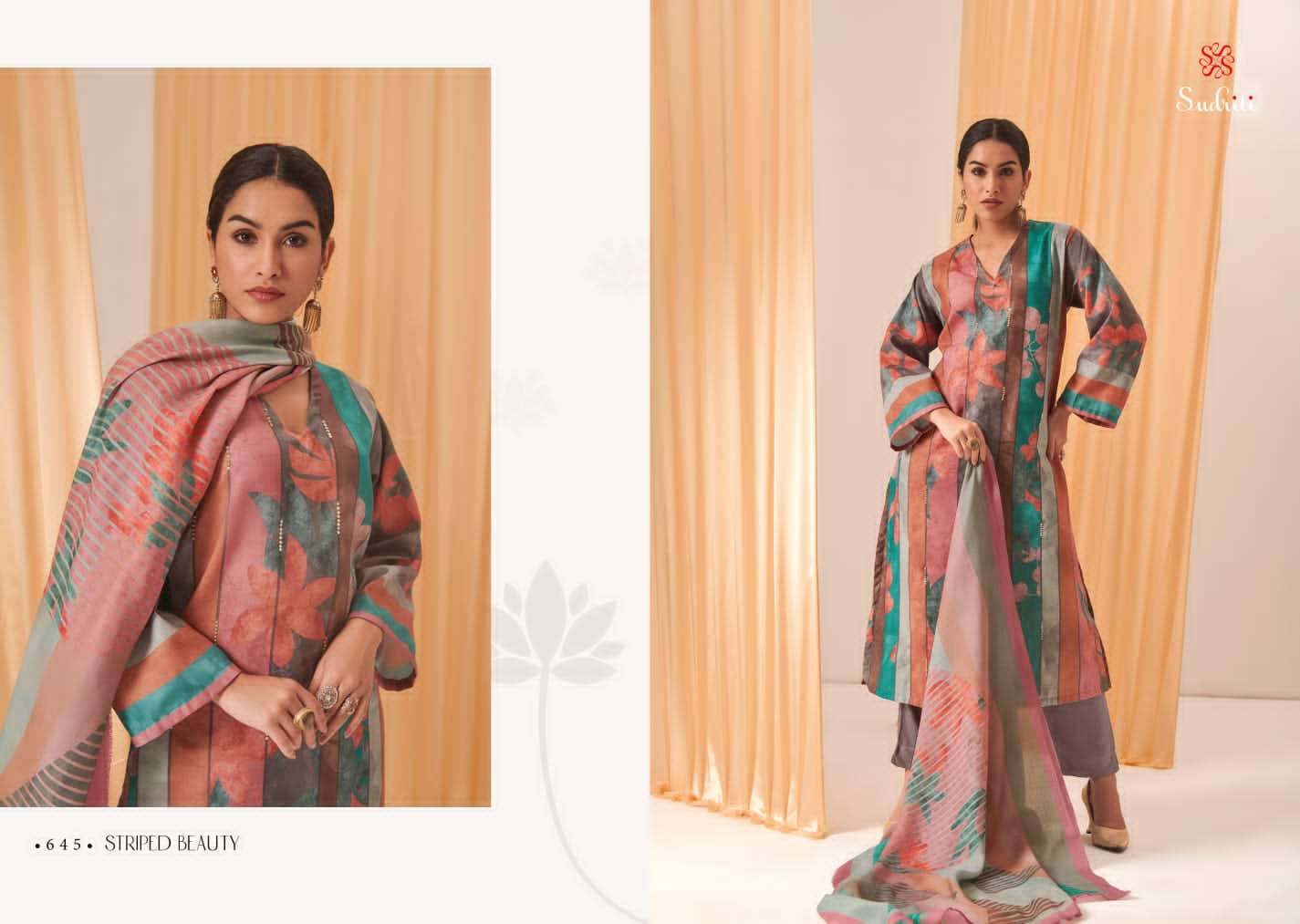 sudriti striped beauty series latest fancy wedding wear salwar kameez wholesaler surat gujarat