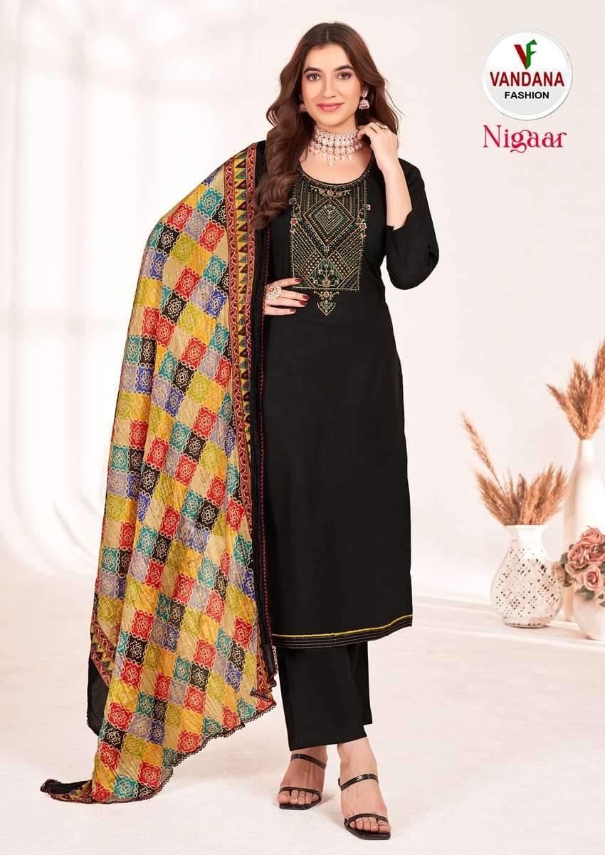 vandana fashion nigaar vol-1 1001-1008 series latest straight cut salwar kameez wholesaler surat gujarat