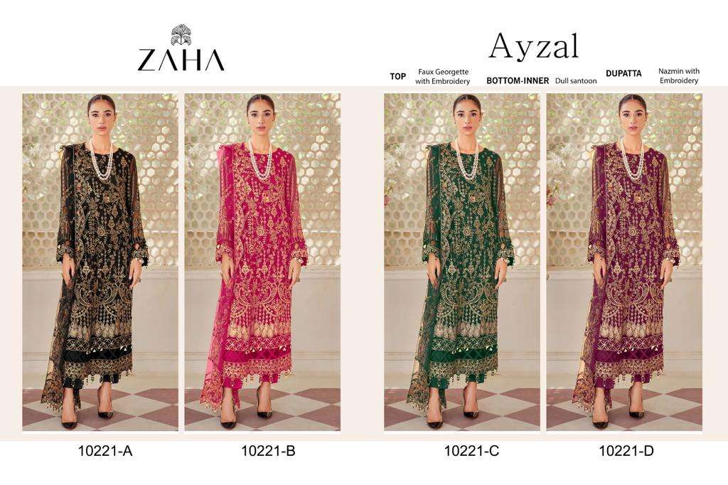 zaha ayzal vol-1 10221 colour series latest pakistani salwar kameez wholesaler surat gujarat