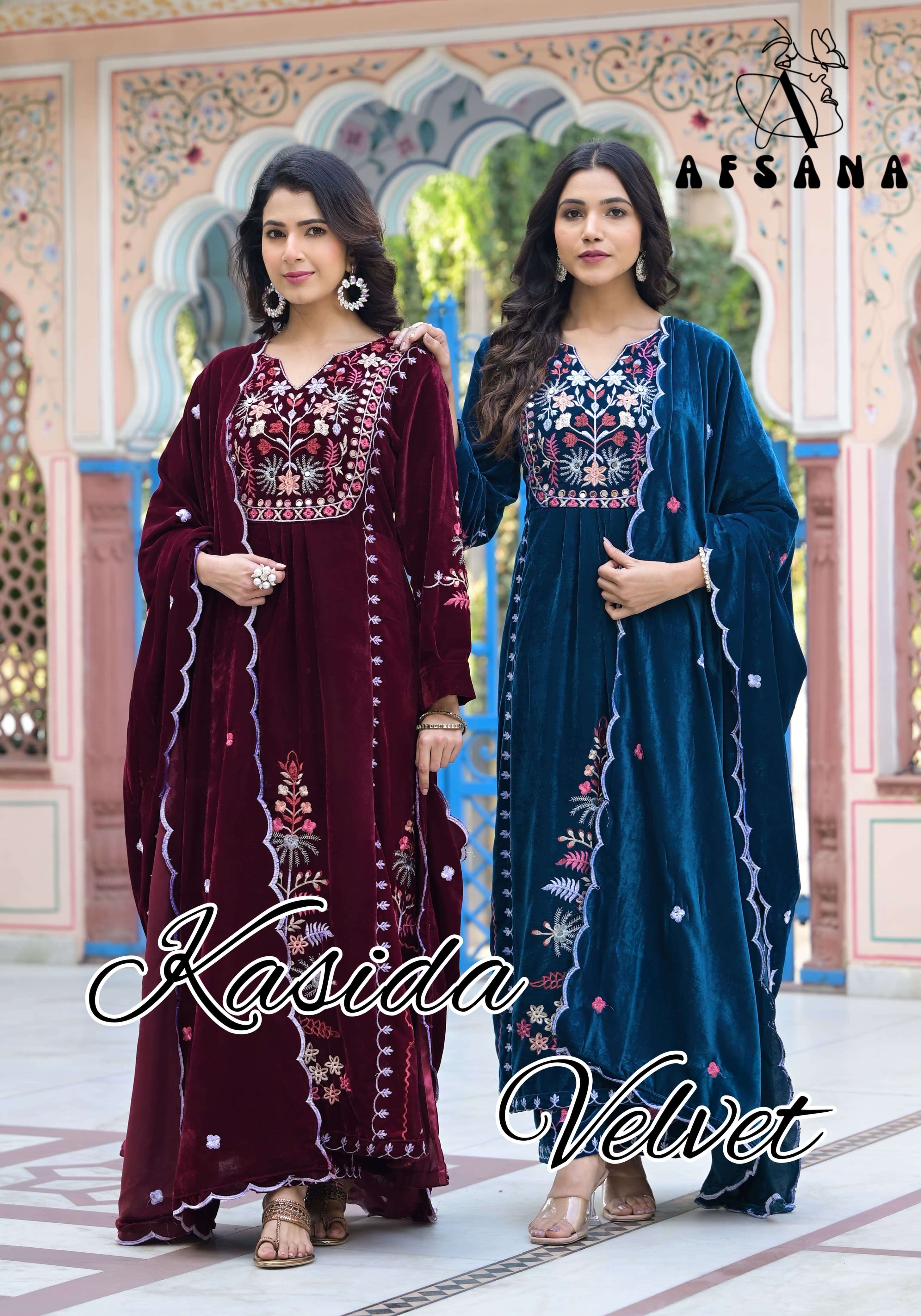 afsana kasida velvet latest designer fancy readymade salwar kameez at wholesaler rate surat india gujarat