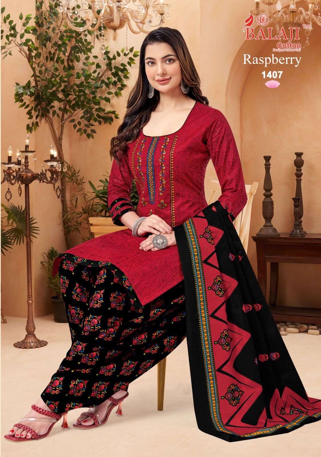 balaji cotton raspberry vol-14 1401-1412 series latest designer cotton salwar kameez wholesaler surat gujarat