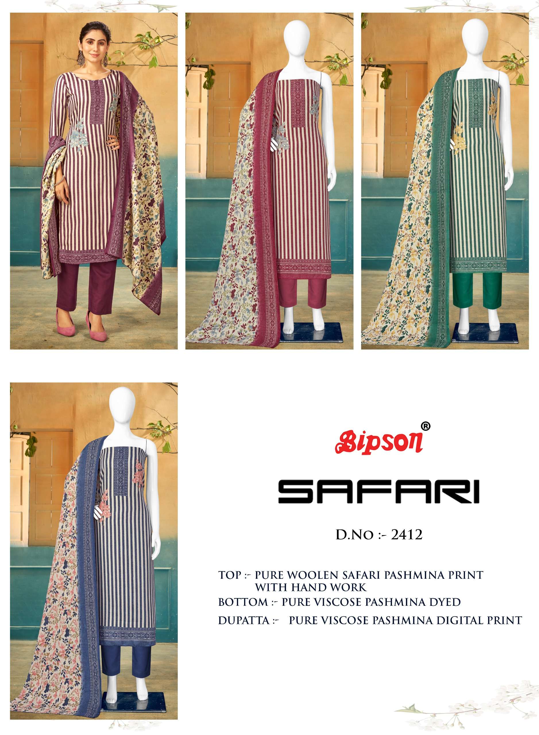bipson safari 2412 colour series designer pakistani salwar kameez wholesaler surat