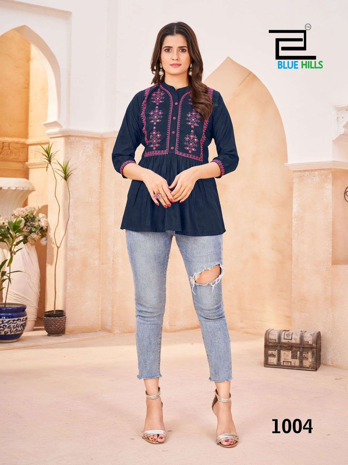 Blue hills black berry 1001-1008 series rayon embroidery work short tops wholesale collection 