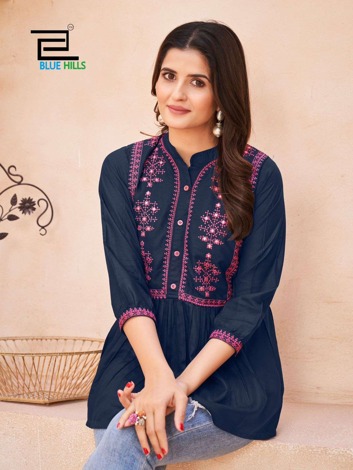 Blue hills black berry 1001-1008 series rayon embroidery work short tops wholesale collection 