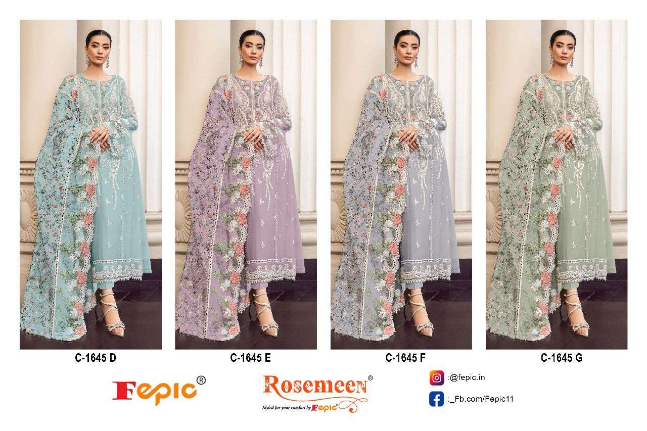fepic rosemeen 1645 colour series designer pakistani salwar kameez wholesaler surat gujarat
